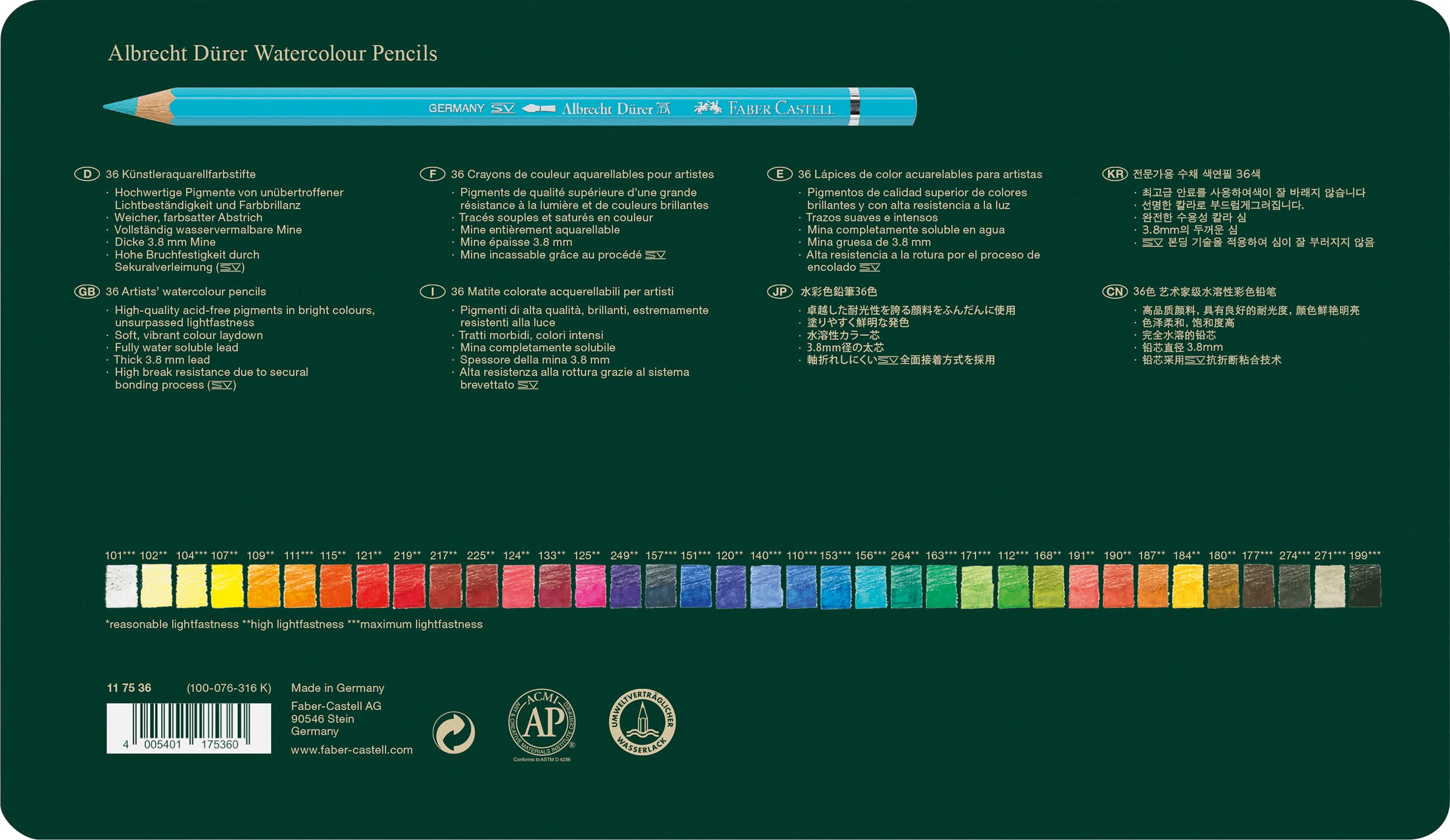 Faber-Castel FC117536 Albrecht Durer Artist Watercolor Pencils In A Metal Tin (36 Pack), Assorted - Image 6