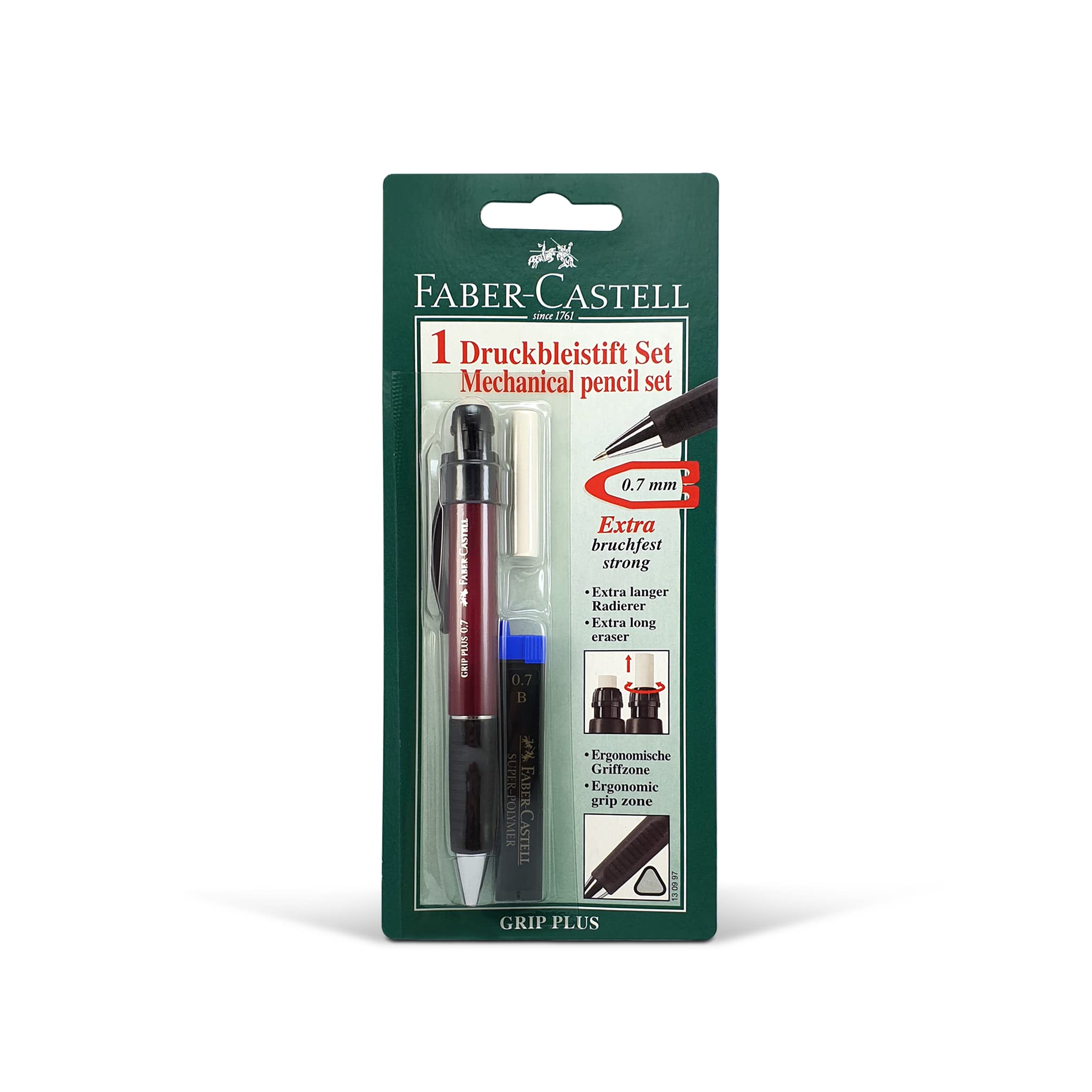 Faber-Castell 130997 Grip Plus Blister Mechanical Pencil, Assorted Colours, 0.7 mm + B Lead + Eraser - Image 6
