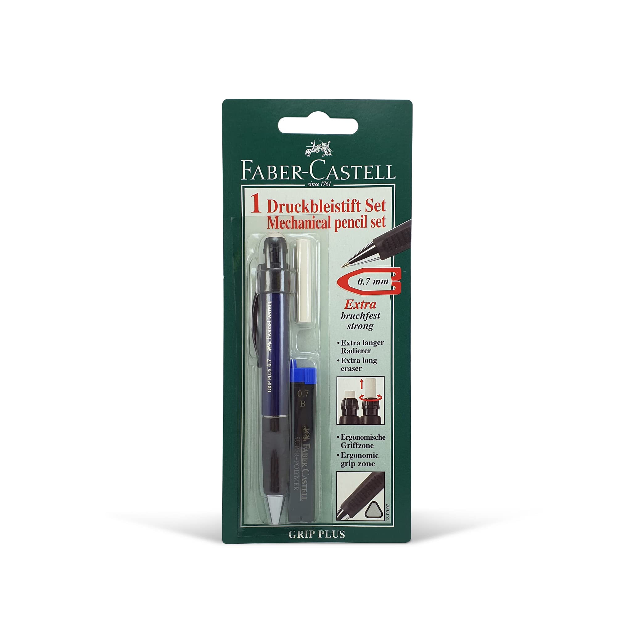 Faber-Castell 130997 Grip Plus Blister Mechanical Pencil, Assorted Colours, 0.7 mm + B Lead + Eraser - Image 7