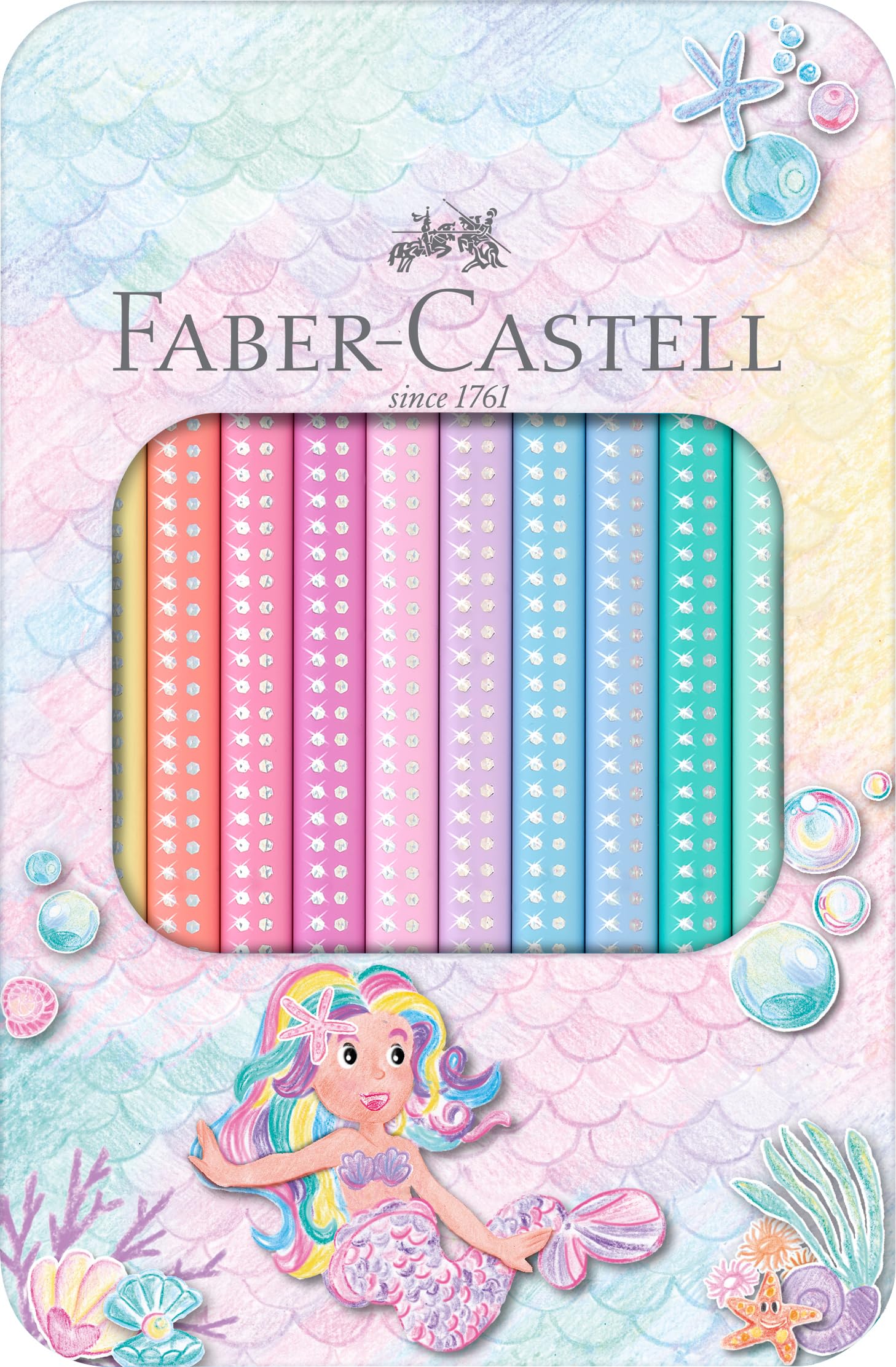 Faber-Castell 210910 Jumbo Colouring Pencils Set Sparkle 10 Thick Colouring Pencils in Pastel Colours, Colouring Pencils for Children - Image 3