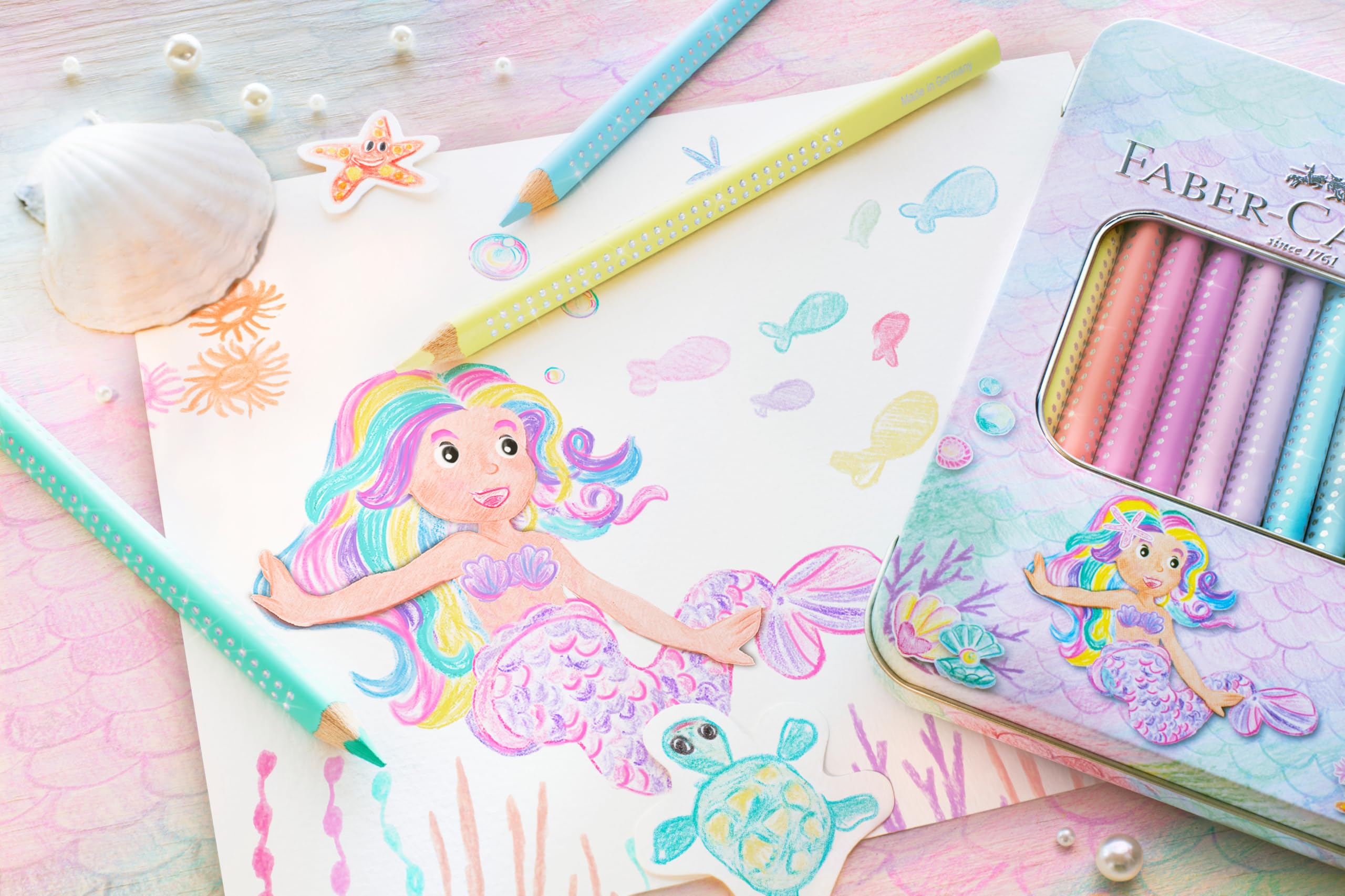 Faber-Castell 210910 Jumbo Colouring Pencils Set Sparkle 10 Thick Colouring Pencils in Pastel Colours, Colouring Pencils for Children - Image 4