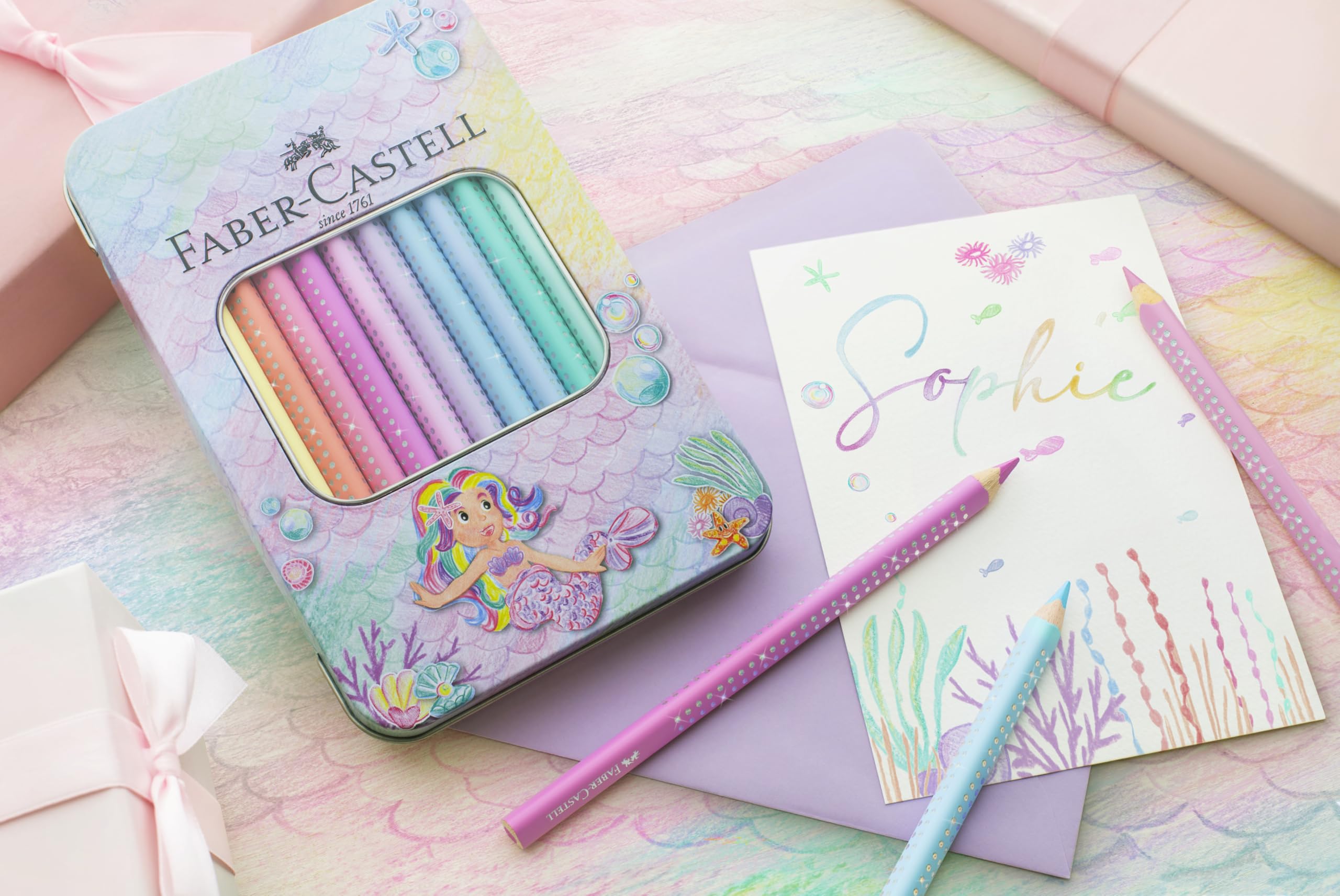 Faber-Castell 210910 Jumbo Colouring Pencils Set Sparkle 10 Thick Colouring Pencils in Pastel Colours, Colouring Pencils for Children - Image 5