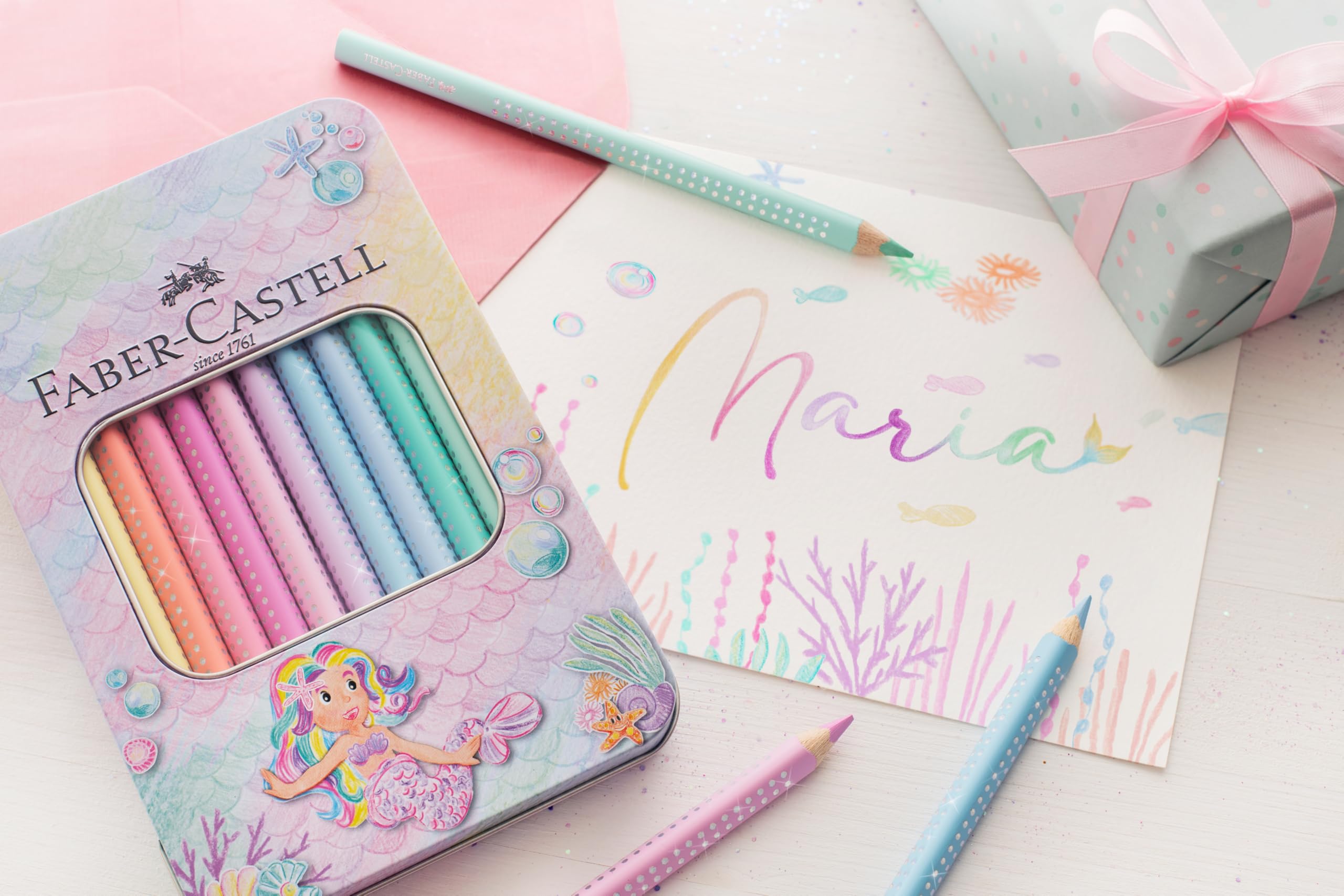 Faber-Castell 210910 Jumbo Colouring Pencils Set Sparkle 10 Thick Colouring Pencils in Pastel Colours, Colouring Pencils for Children - Image 6