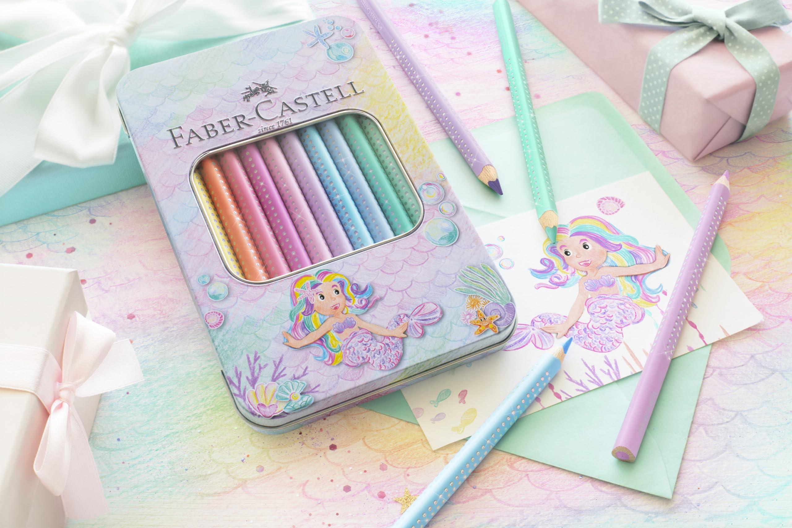 Faber-Castell 210910 Jumbo Colouring Pencils Set Sparkle 10 Thick Colouring Pencils in Pastel Colours, Colouring Pencils for Children - Image 7