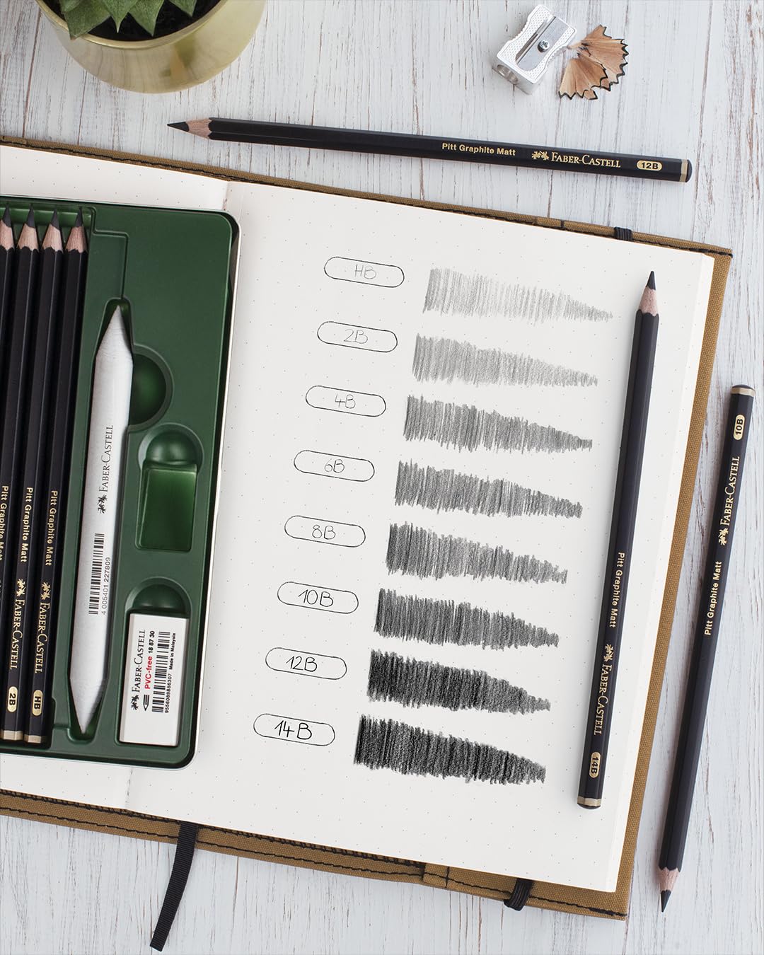 Faber-Castell 3 Count Pitt Graphite Matte Tin - 10B, 12B, 14B - Matte Black Graphite Pencils - Image 4