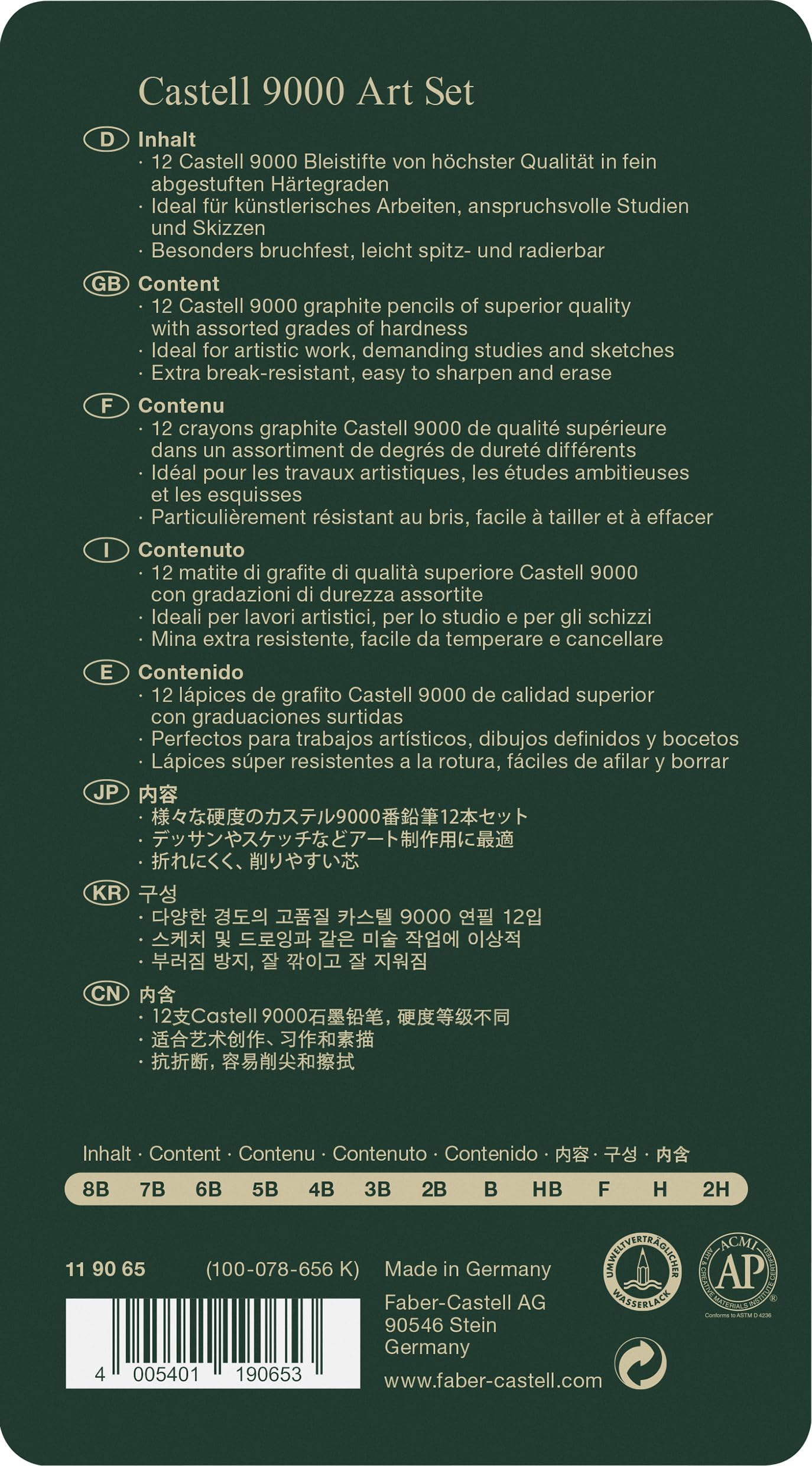 Faber-Castell 9000 Graphite Sketch Pencil Sets Art 8B - 2H set of 12 - Image 3