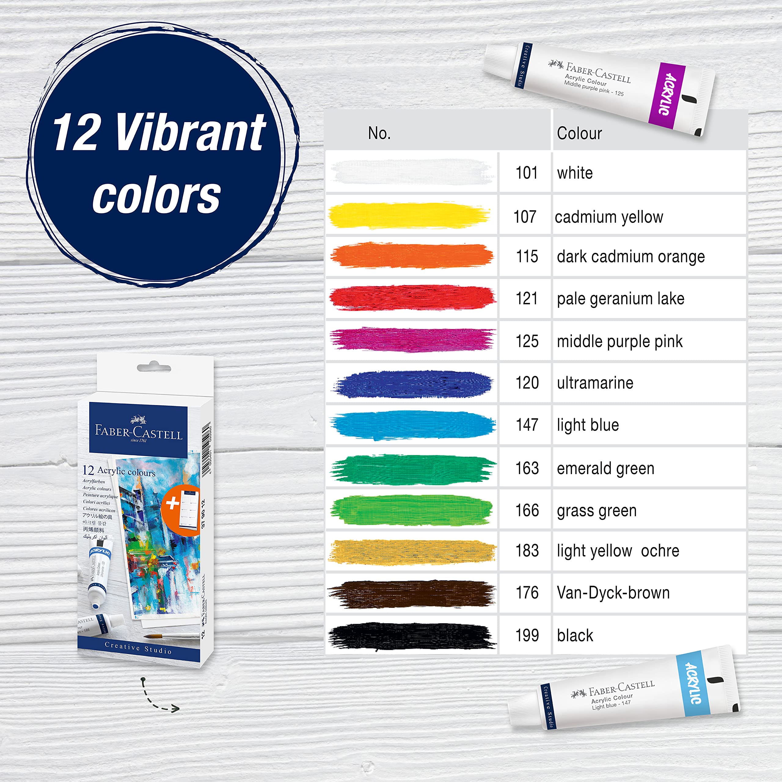 Faber-Castell Acrylic Paint Set - 12 Paint Tube Colors, Acrylic Paint Set for Adults - Image 3