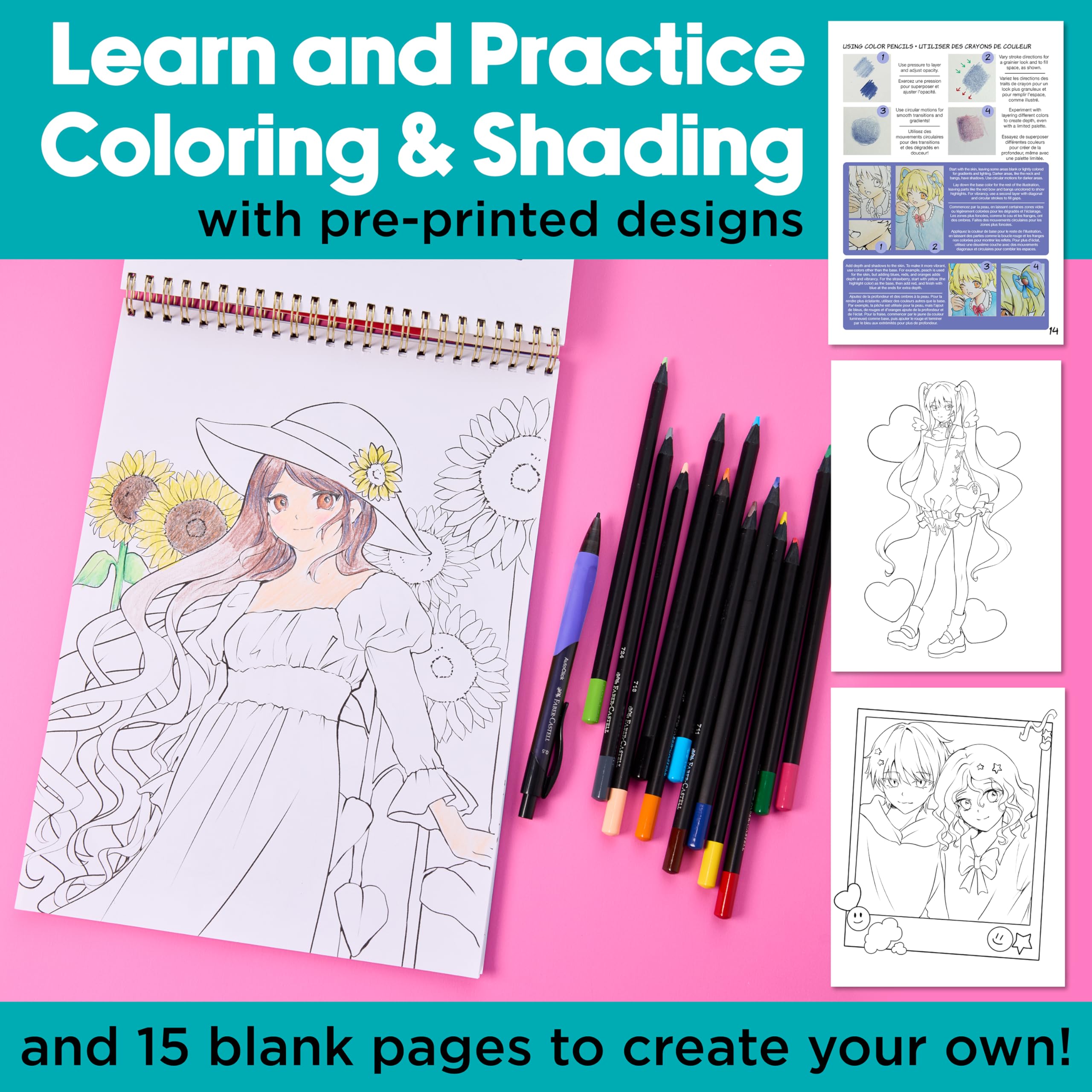 Faber-Castell Anime Drawing Kit: Shojo Edition | Step-by-Step Instruction Book with 20 Practice Pages, Color Pencil Set & Drawing Supplies for Kids, Spring Craft Activities (1 Book) - Image 7