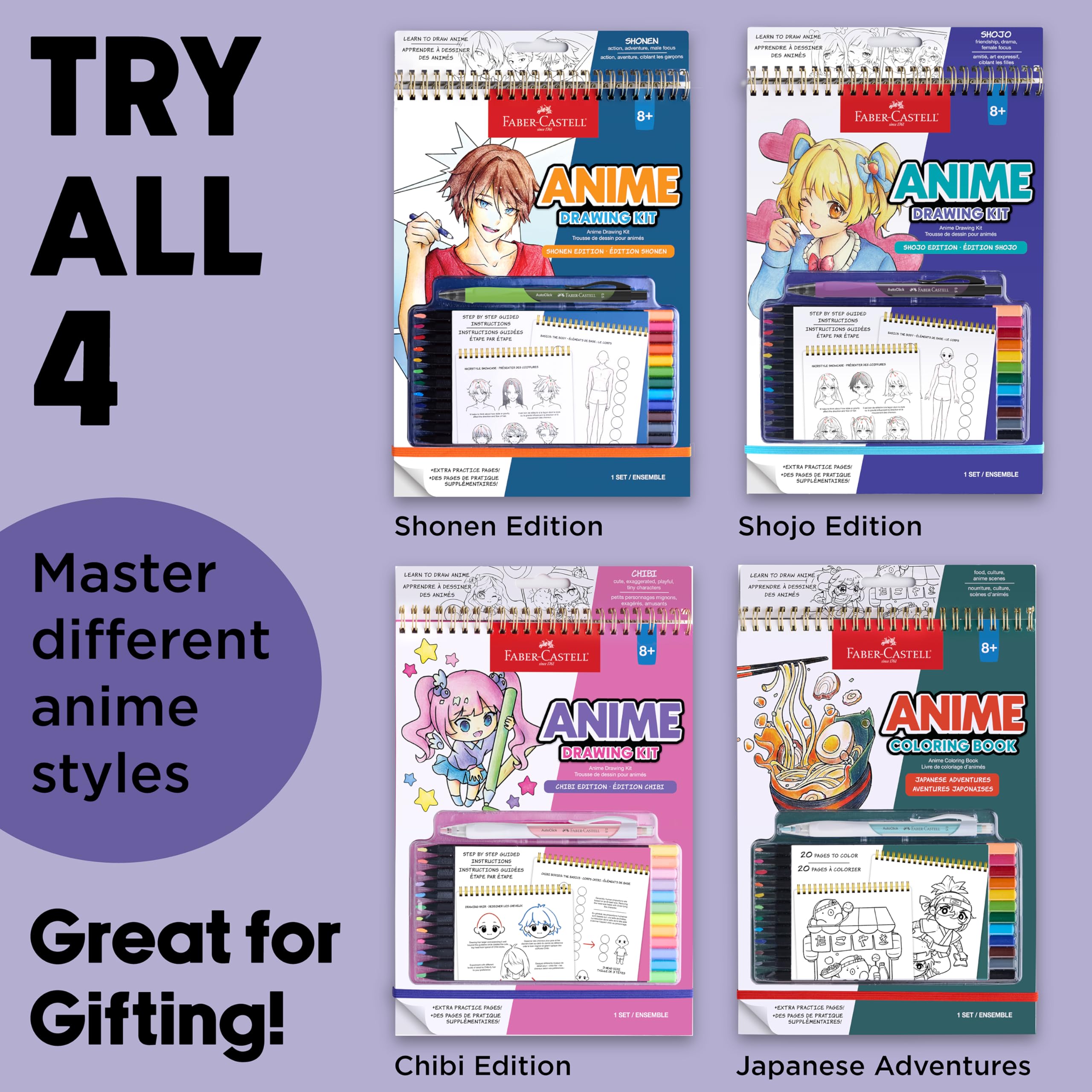 Faber-Castell Anime Drawing Kit: Shojo Edition | Step-by-Step Instruction Book with 20 Practice Pages, Color Pencil Set & Drawing Supplies for Kids, Spring Craft Activities (1 Book) - Image 9