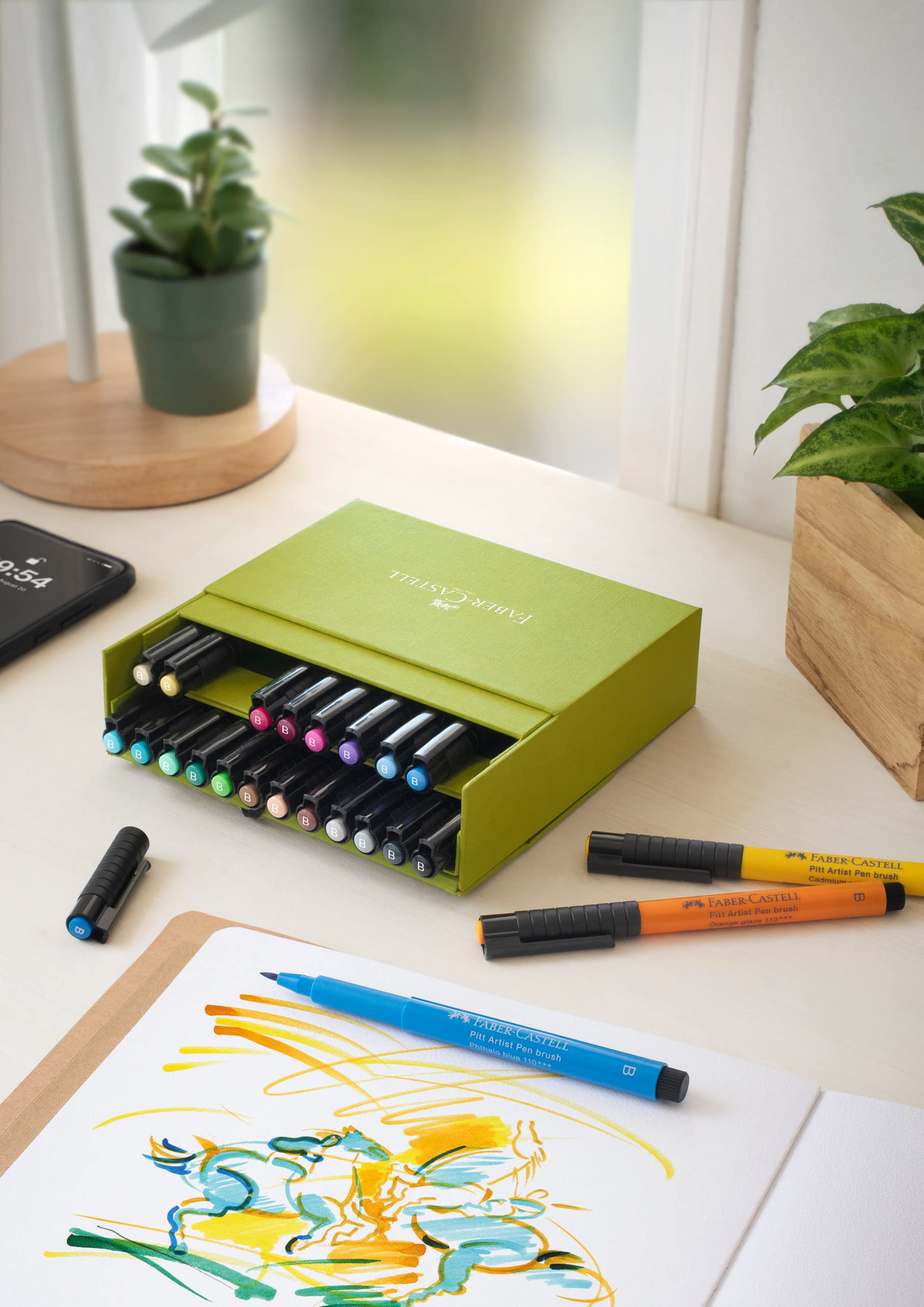 Faber-Castell Art & Graphic Pitt Artist Pen Brush India Ink Pen, Multicoloured, Studio Box Of 24, For Art, Craft, Drawing, Sketching, Home, School, University, Colouring - Image 3