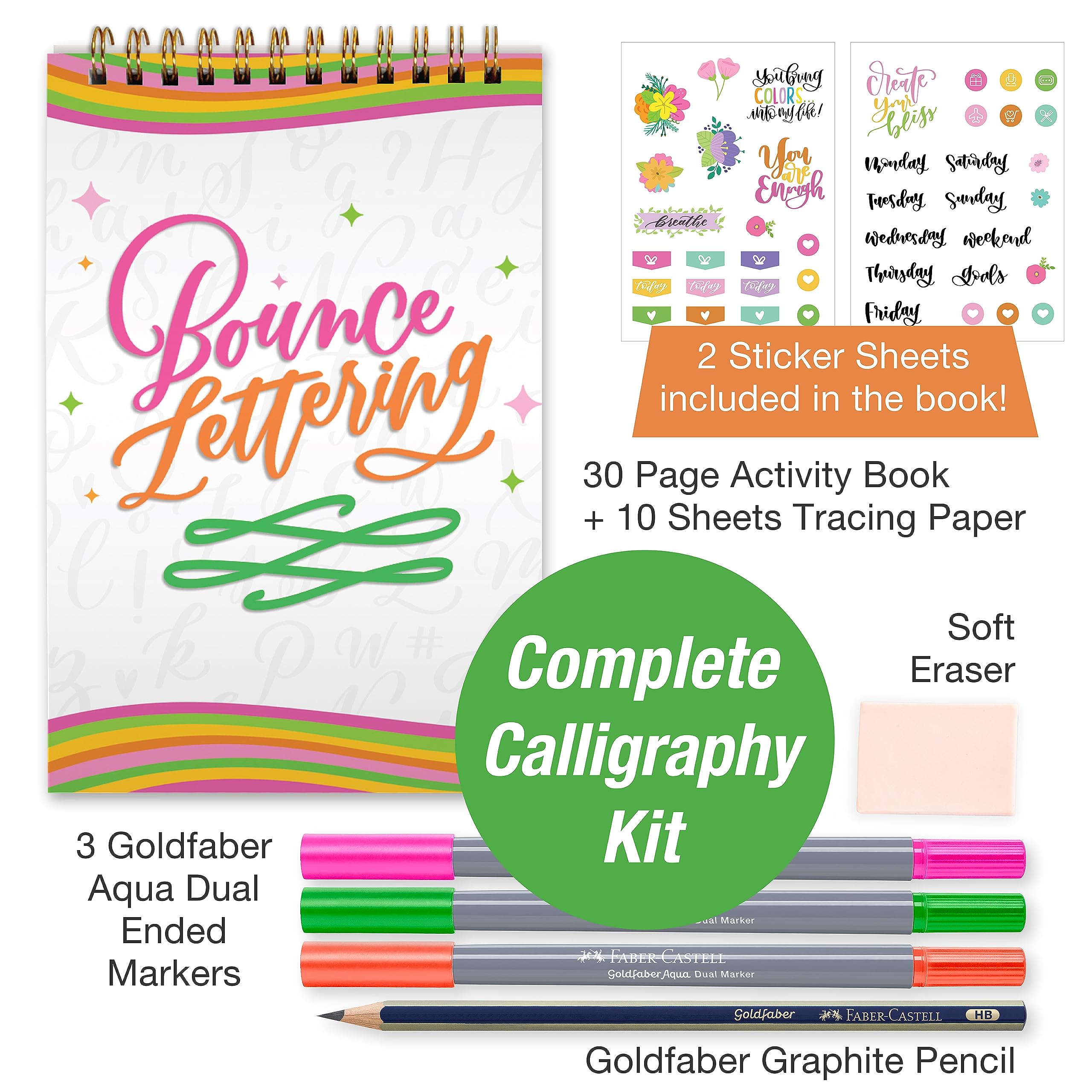 Faber-Castell Bounce Lettering - Hand Lettering for Beginners, DIY Crafts Project with 3 Brush Pens for Lettering - Image 3