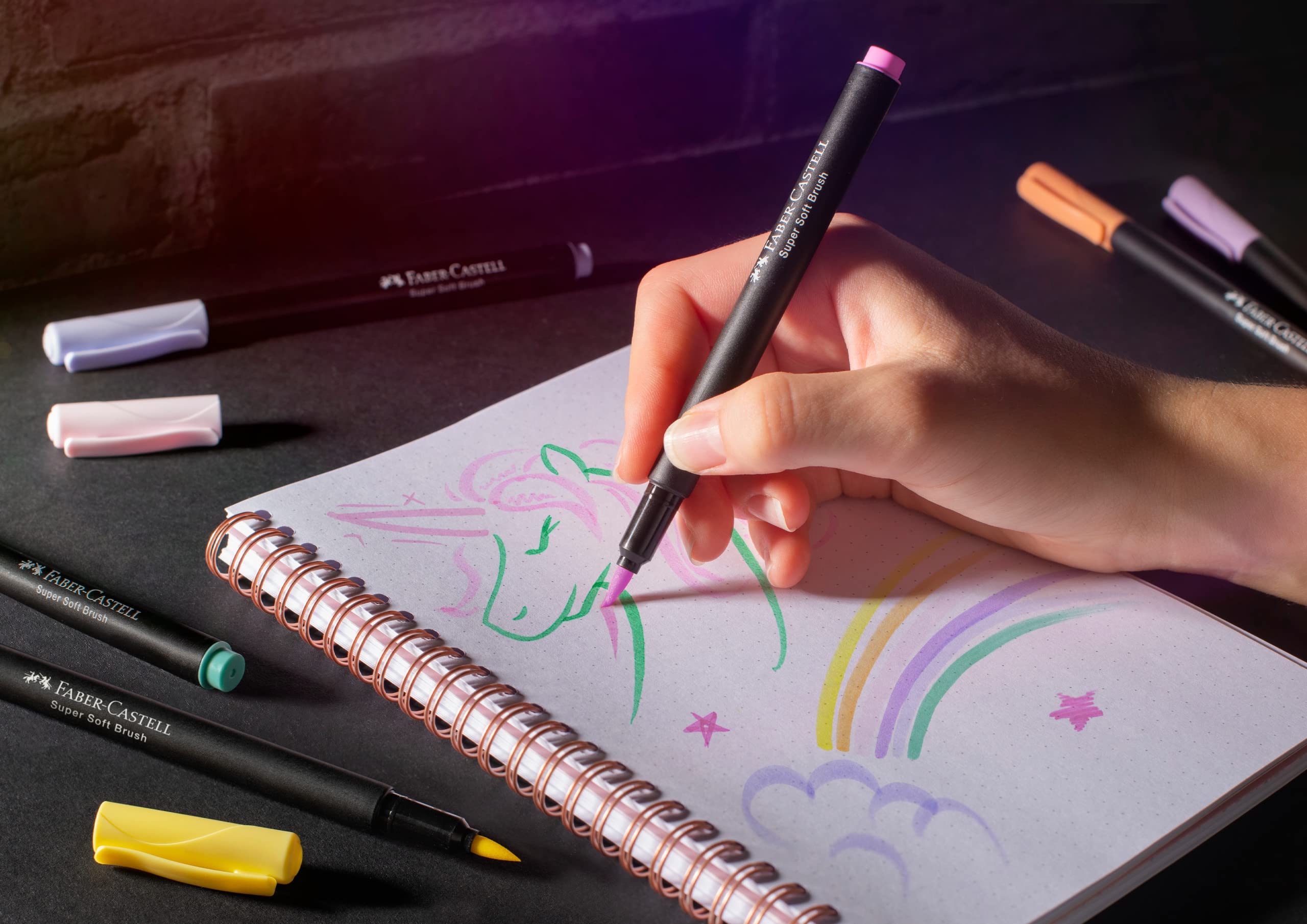 Faber-Castell Brush Pen Black Edition - Pastel Colours - Cardboard Box of 6 - Image 5