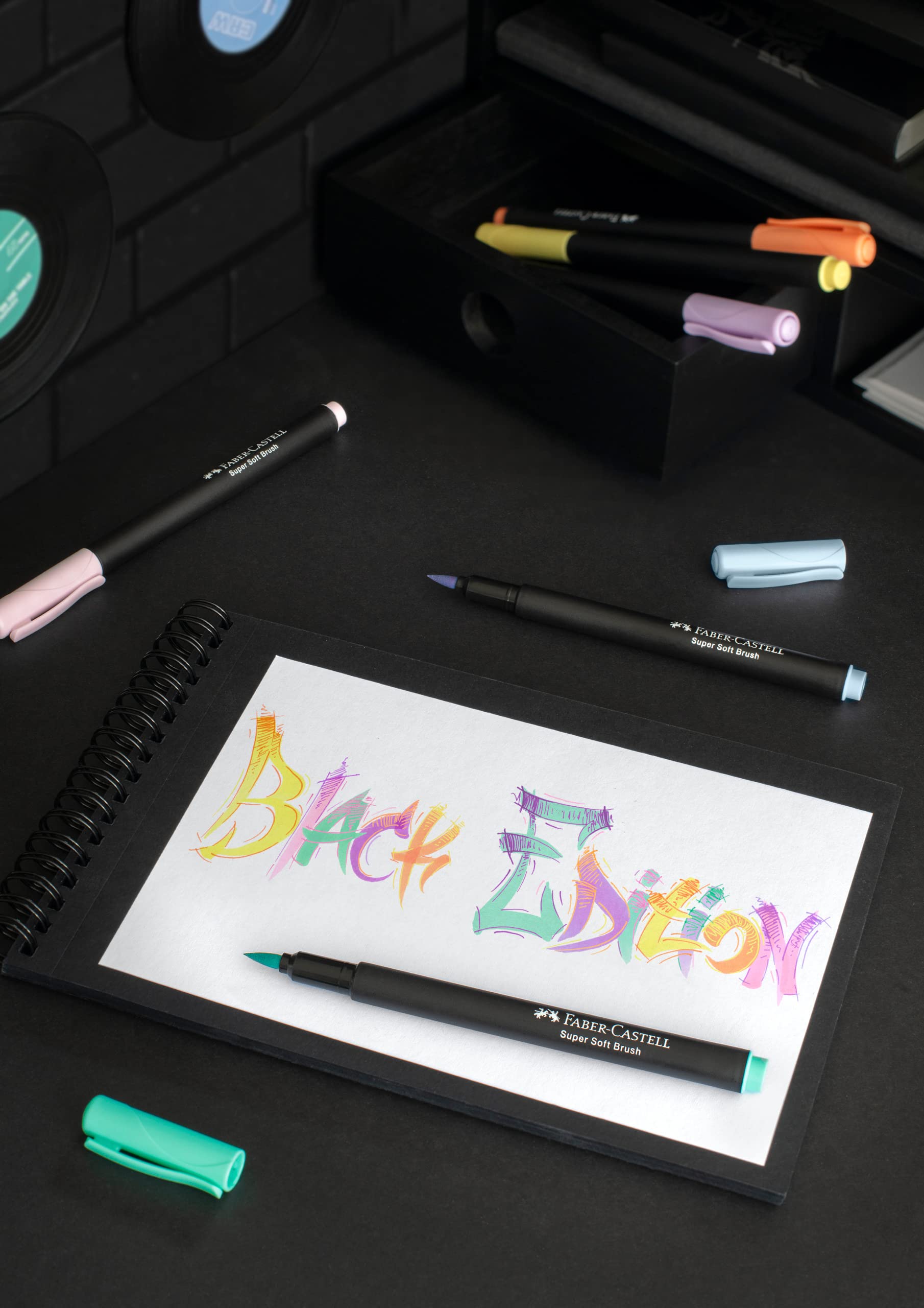 Faber-Castell Brush Pen Black Edition - Pastel Colours - Cardboard Box of 6 - Image 6