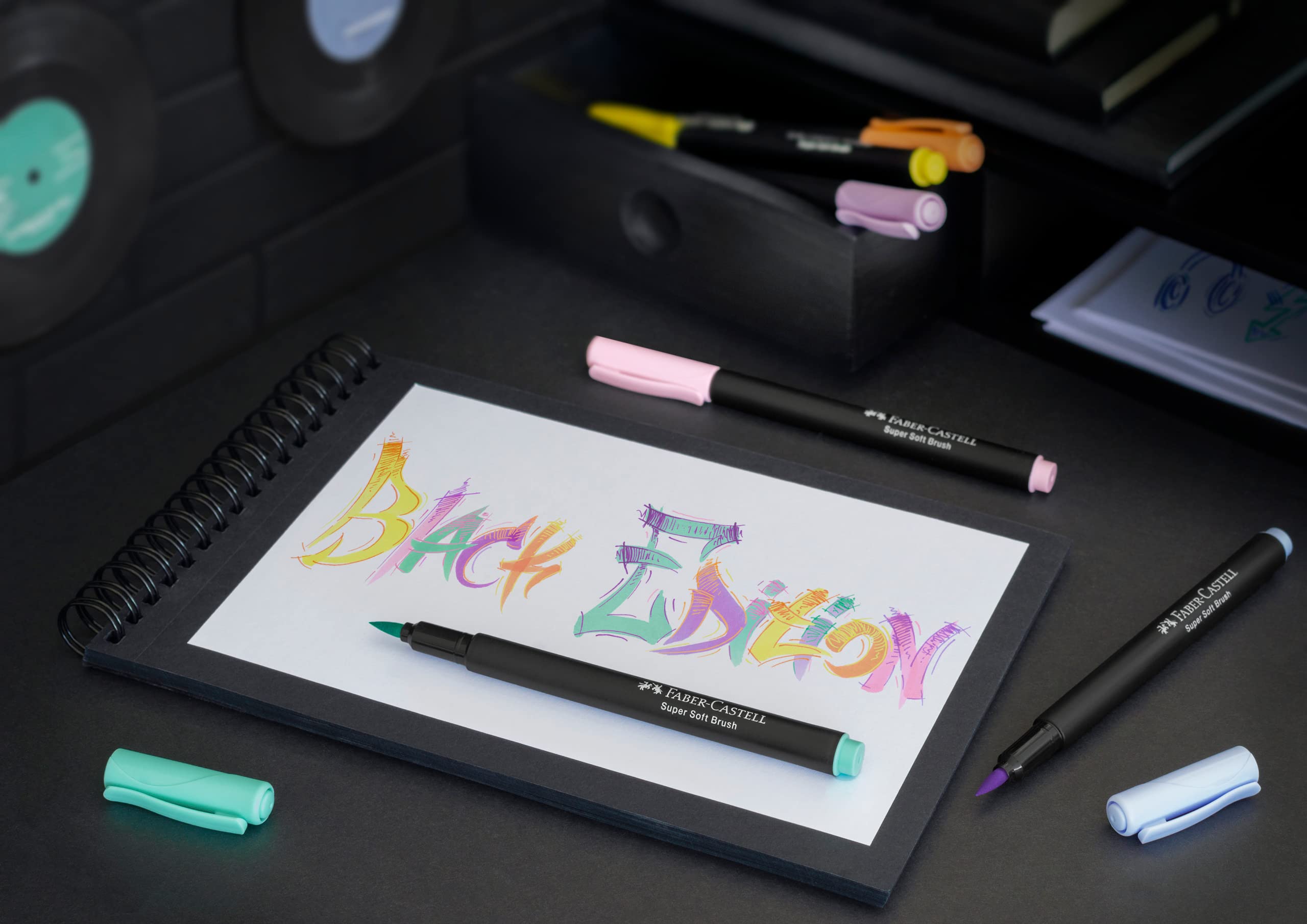 Faber-Castell Brush Pen Black Edition - Pastel Colours - Cardboard Box of 6 - Image 7