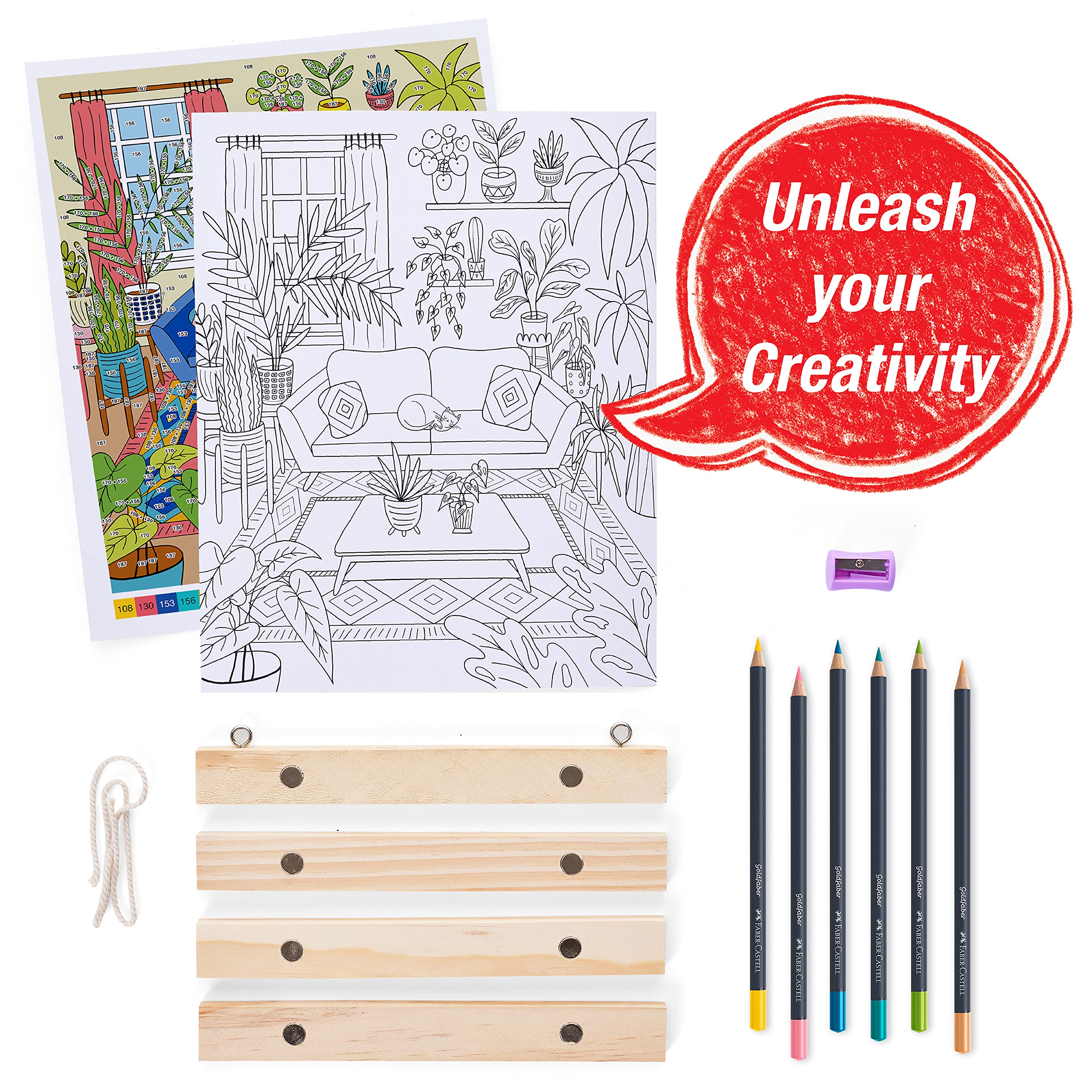 Faber-Castell Color by Number Wall Art: Plant Room - Adult Arts and Crafts, Colored Pencils for Adult Coloring, Color by Number for Adults - Image 6