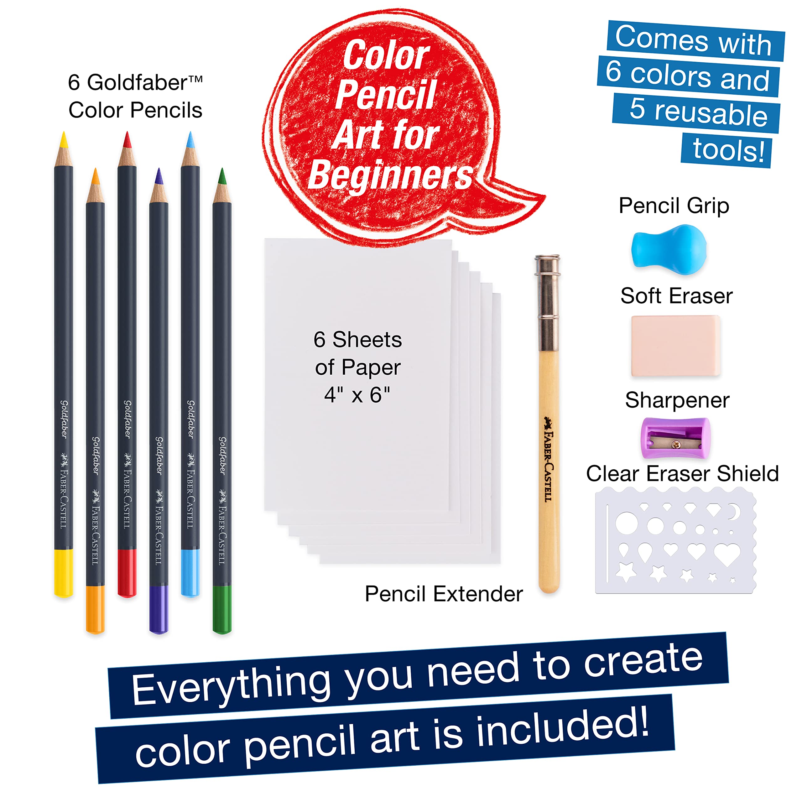 Faber-Castell Colored Pencil Art Set - 6 Coloring Pencils and 5 Drawing Tools, Art Set for Adults - Image 3