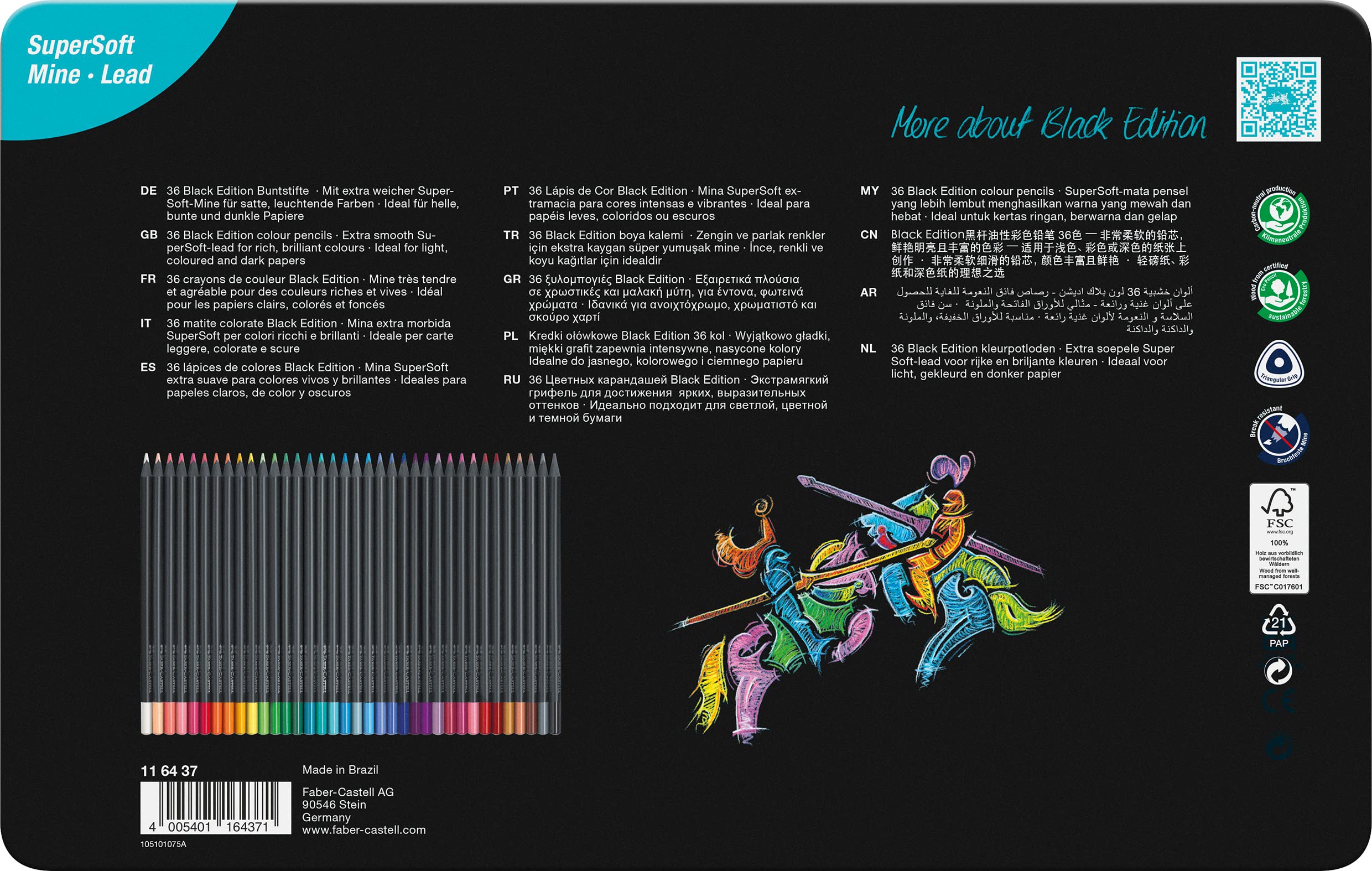 Faber-Castell Colouring Pencils Black Edition, tin of 36 tin of 12 - Image 4