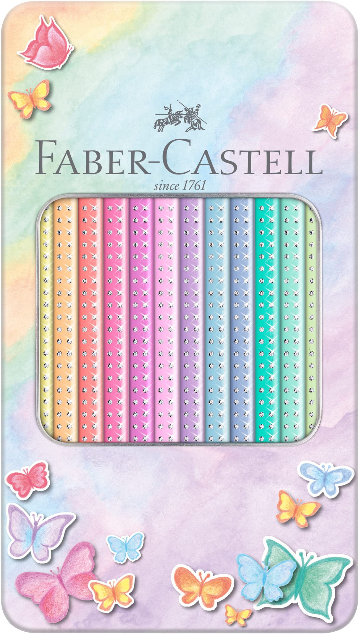 Faber-Castell Colouring Pencils Sparkle Pastel Pack of 12 Metal Case tin of 12 - Image 3