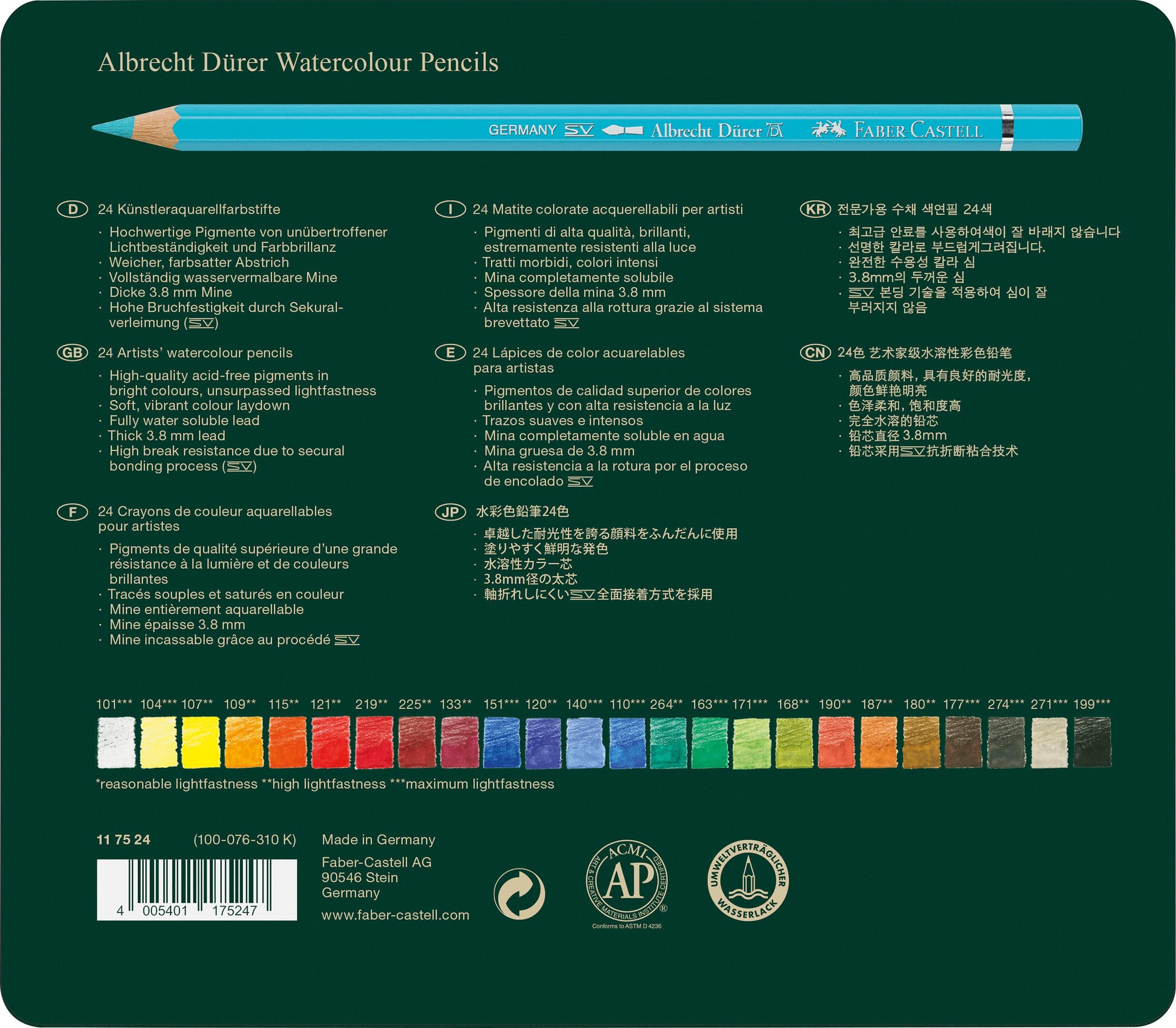 FABER-CASTELL FC117524 Albrecht Durer Artist Watercolor Pencils in A Tin (24 Pack), Assorted - Image 4