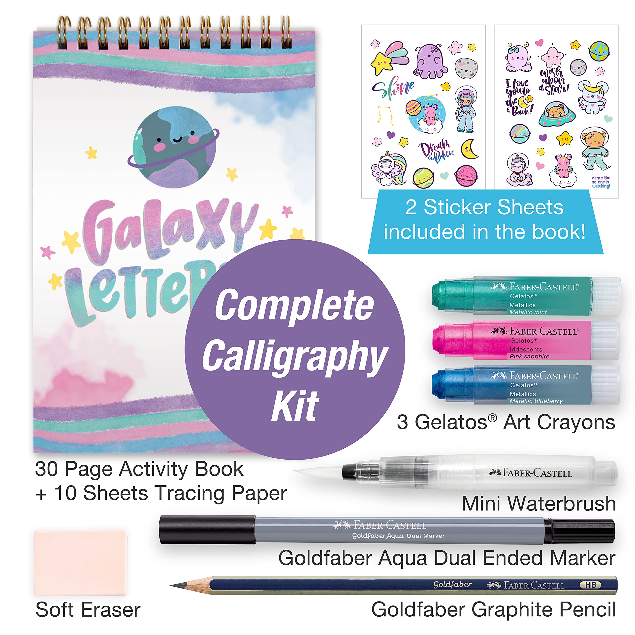 Faber-Castell Galaxy Lettering - Hand Lettering Kit for Teens and Adult Beginners, DIY Kit with 40 Page Activity Book and Art Supplies - Image 3