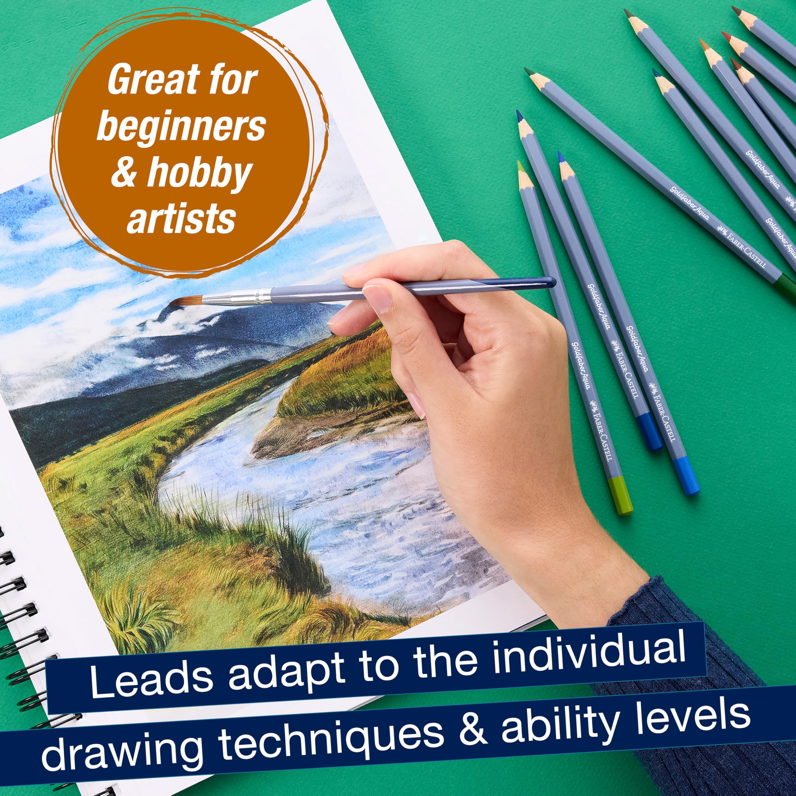 Faber-Castell Goldfaber Aqua Watercolor Pencils: Landscape Colored Pencils for Portraits, Dual Use Wet or Dry, Break-Resistant Cores, Art Supplies for Teens & Adults (12 Count) - Image 5