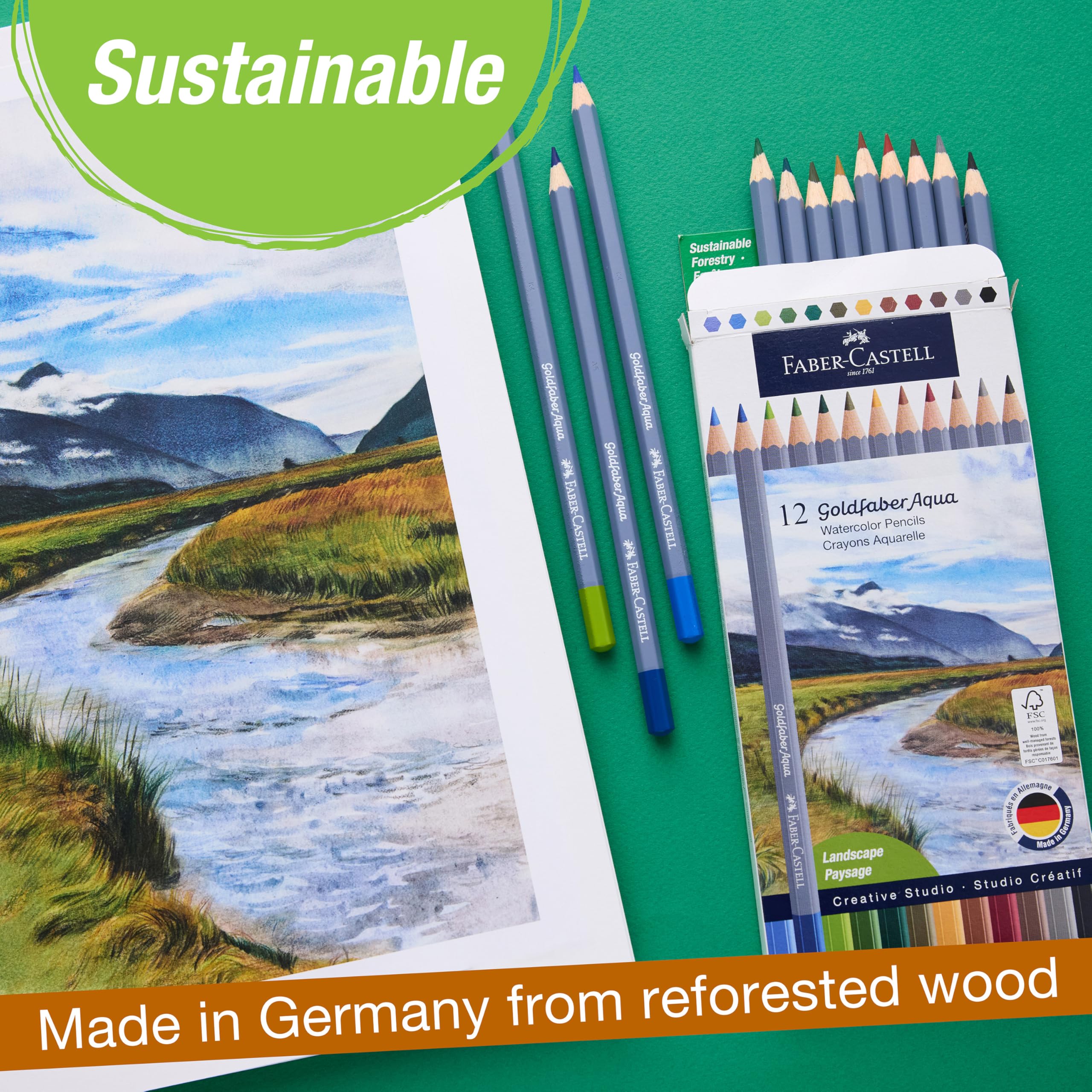 Faber-Castell Goldfaber Aqua Watercolor Pencils: Landscape Colored Pencils for Portraits, Dual Use Wet or Dry, Break-Resistant Cores, Art Supplies for Teens & Adults (12 Count) - Image 6