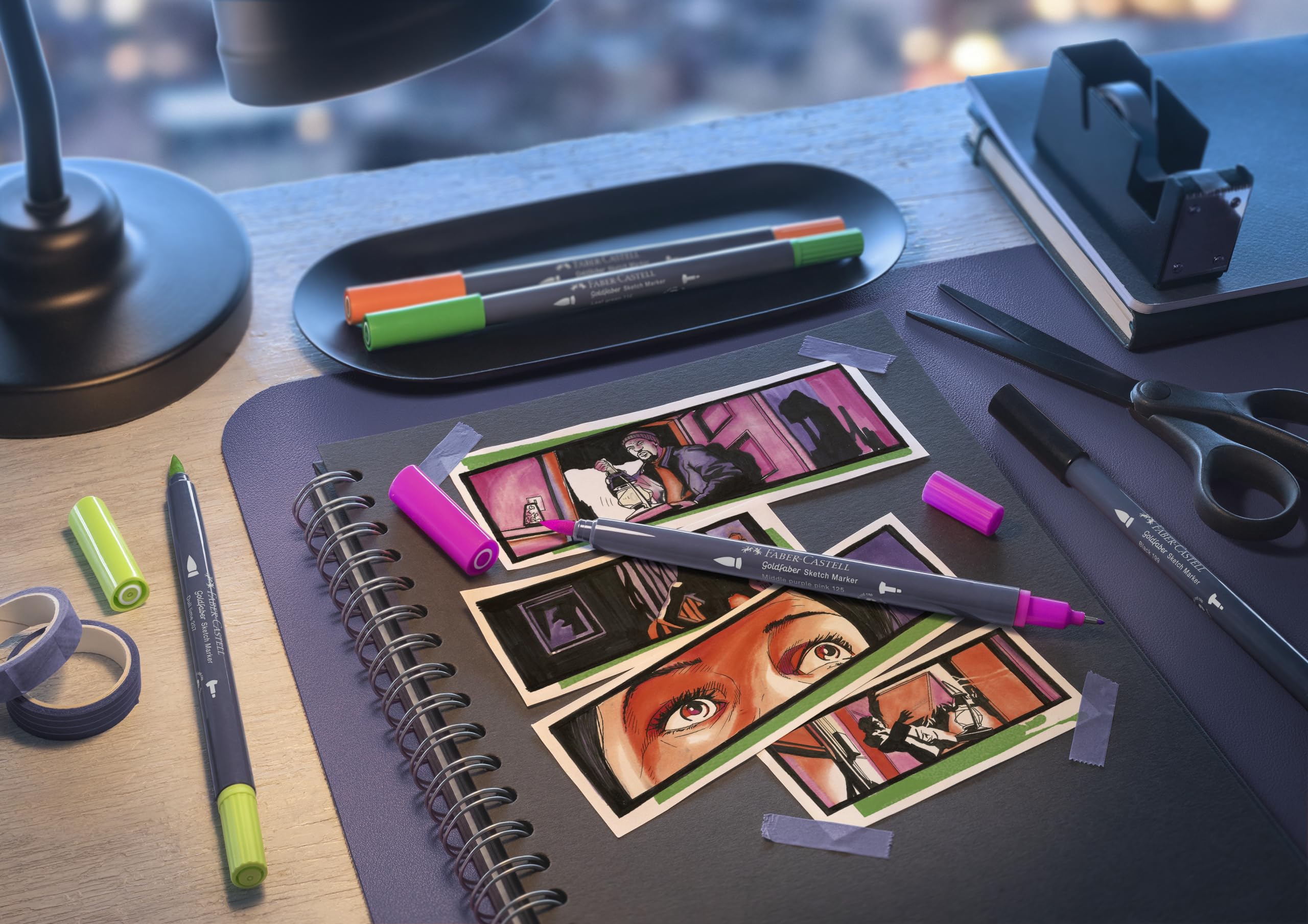 Faber Castell Goldfaber Sketch Marker Graphic Novel 164810 Alcohol Marker with Brush Tip and Fineliner Tip (Pack of 6) - Image 3