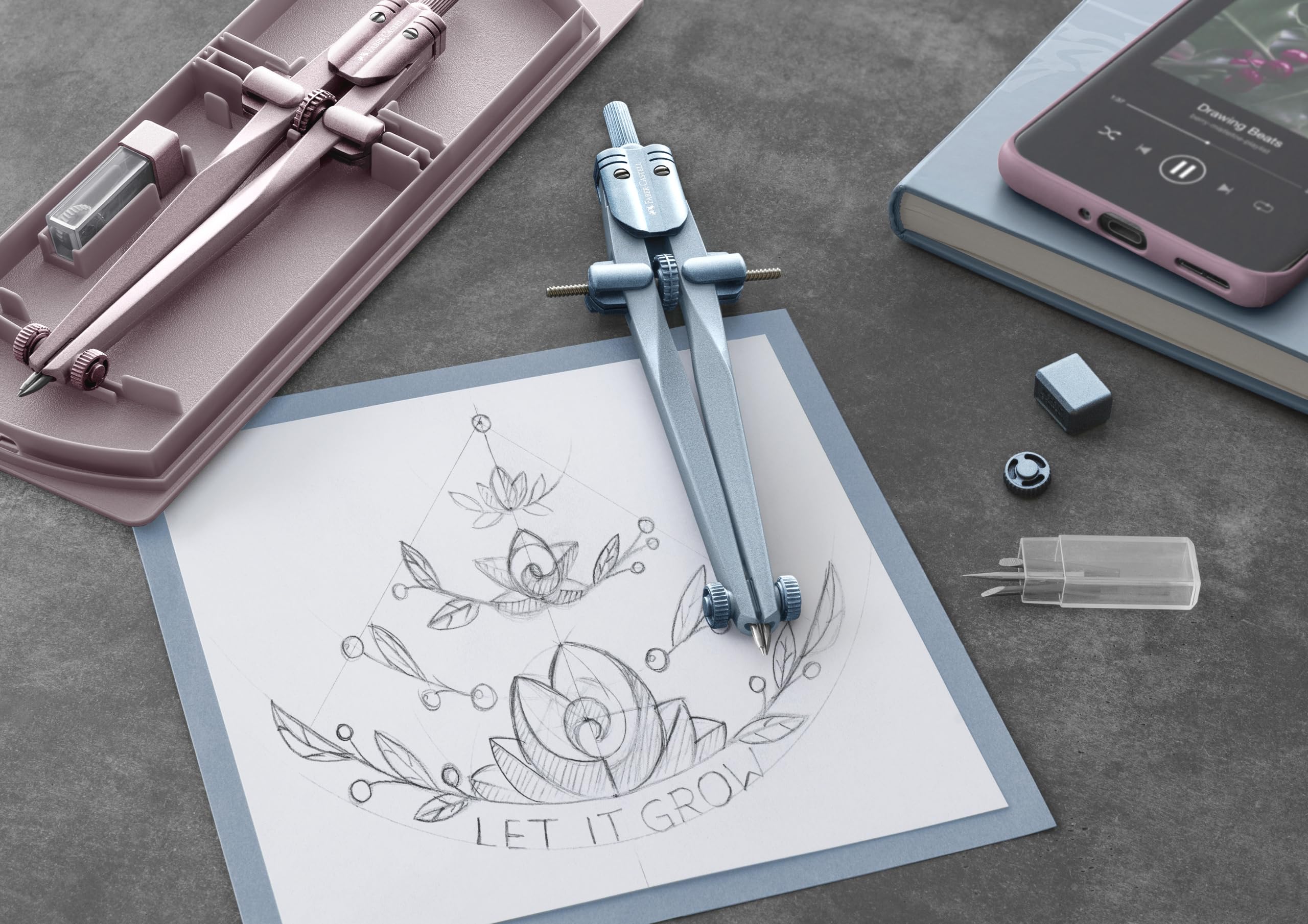 Faber-Castell Grip Compass - Stream 2024 - Shiny Rose, Ice Blue Assorted - Image 6
