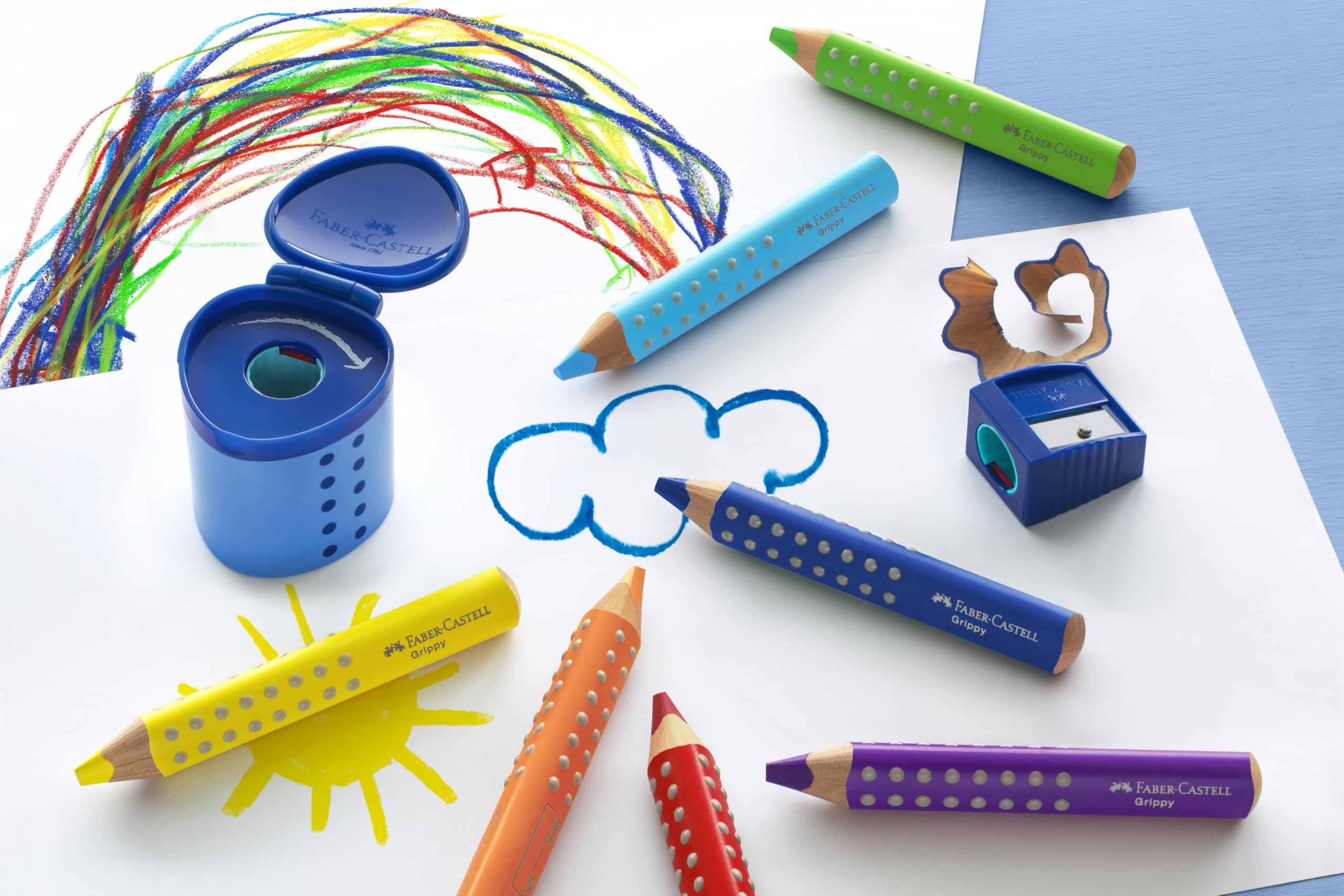 Faber-Castell Grippy 181793 Sharpener with Cutting Protection, Blue Sharpener with Container - Image 5