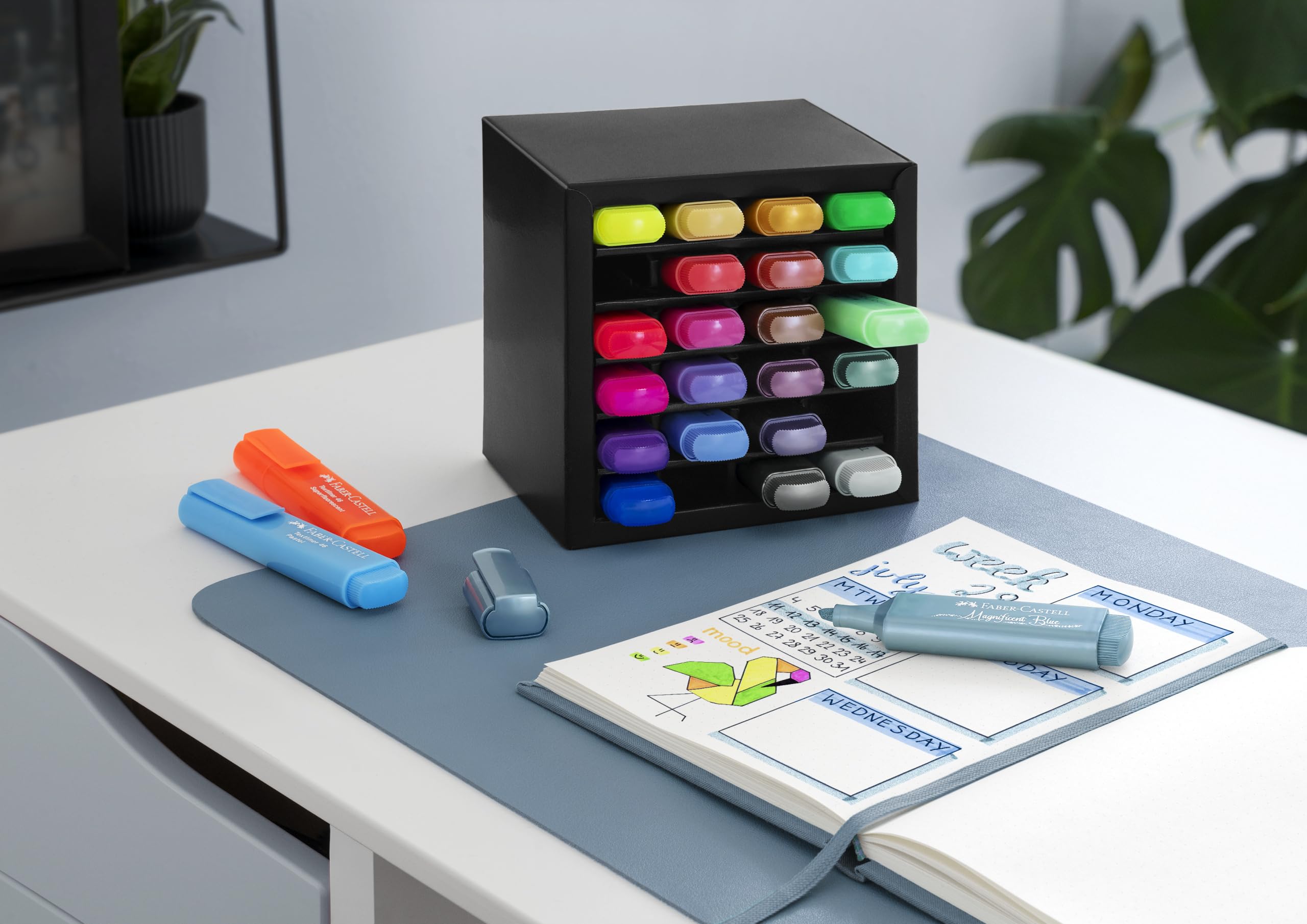 Faber-Castell Highlighter Desk Set - Assortment of 24 Chisel Tip Markers, Metallic, Neon, and Pastel Set - Thin No Bleed Highlighters, Stationery and Bullet Journal Supplies, Gifts for Artists - Image 3