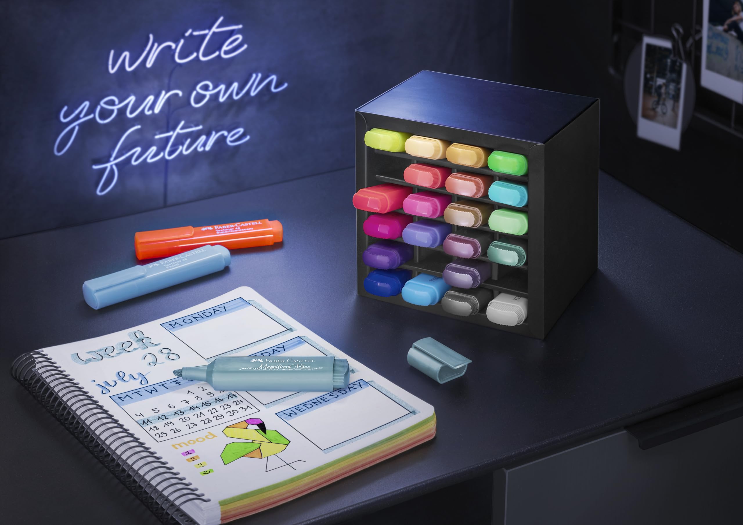 Faber-Castell Highlighter Desk Set - Assortment of 24 Chisel Tip Markers, Metallic, Neon, and Pastel Set - Thin No Bleed Highlighters, Stationery and Bullet Journal Supplies, Gifts for Artists - Image 4