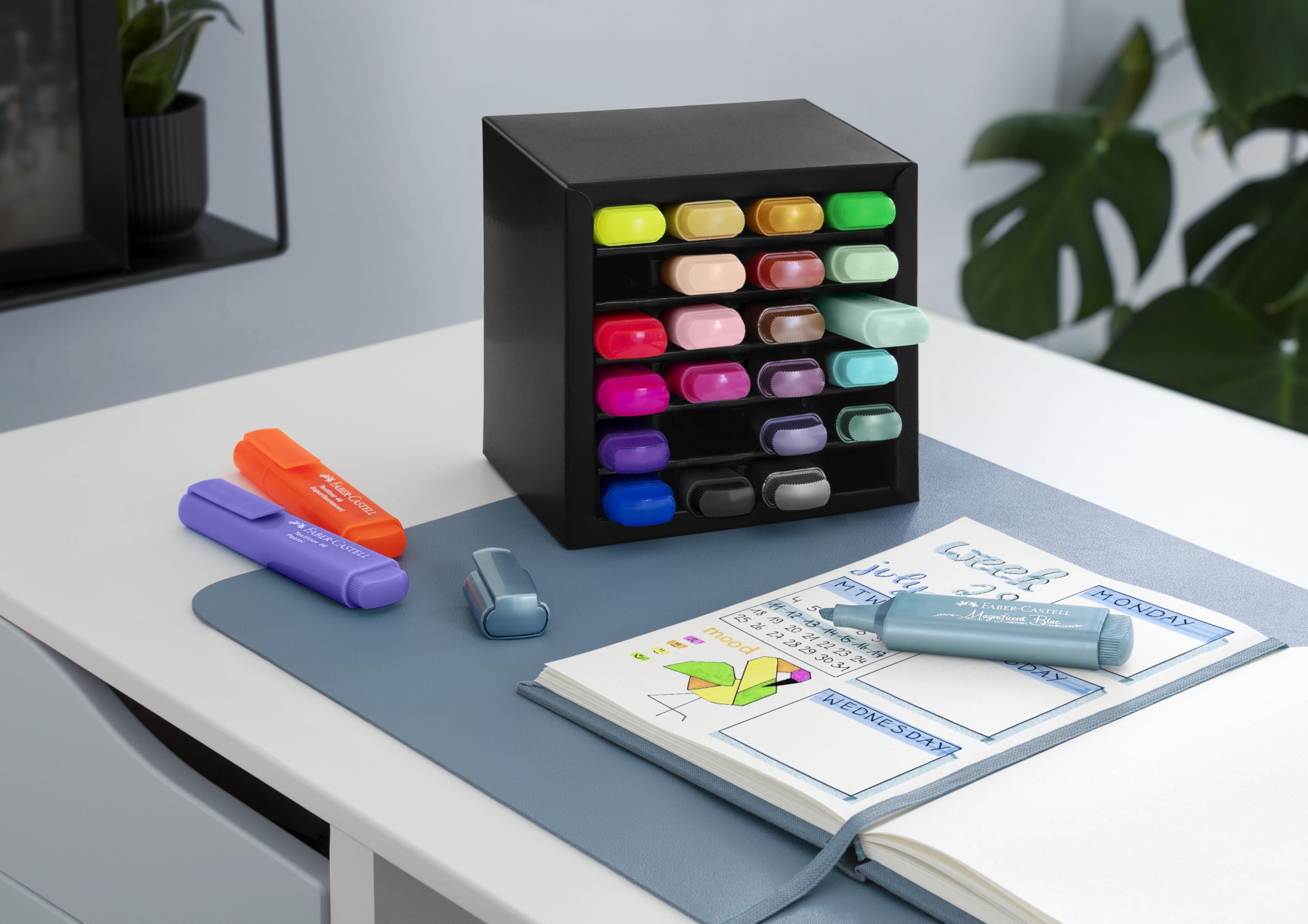 Faber-Castell Highlighter Desk Set - Assortment of 24 Chisel Tip Markers, Metallic, Neon, and Pastel Set - Thin No Bleed Highlighters, Stationery and Bullet Journal Supplies, Gifts for Artists - Image 5