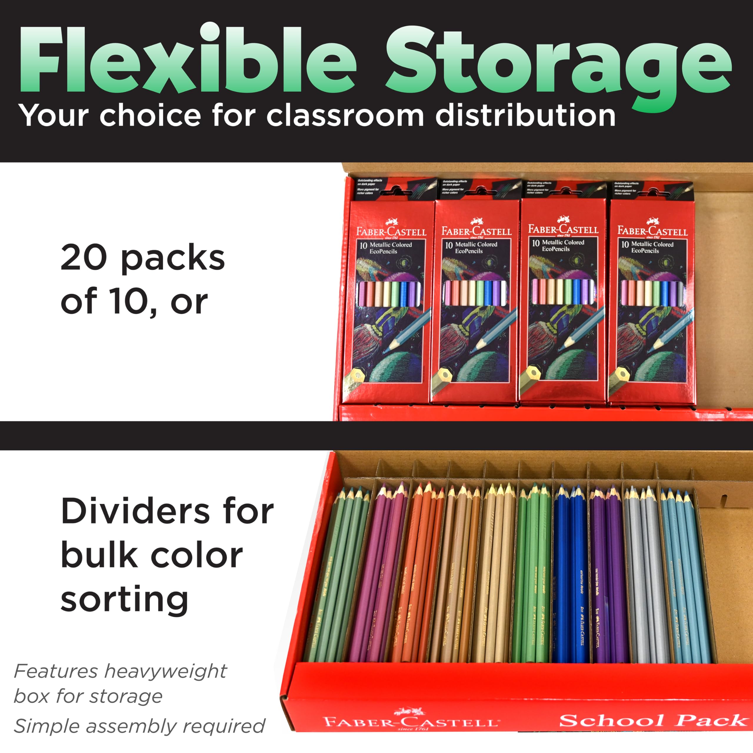 Faber-Castell Metallic EcoPencils School Pack - 200 Bulk Colored Pencils for Kids, Classroom Art Supplies, Break-Resistant Metallic Colored Pencils for School - Image 8