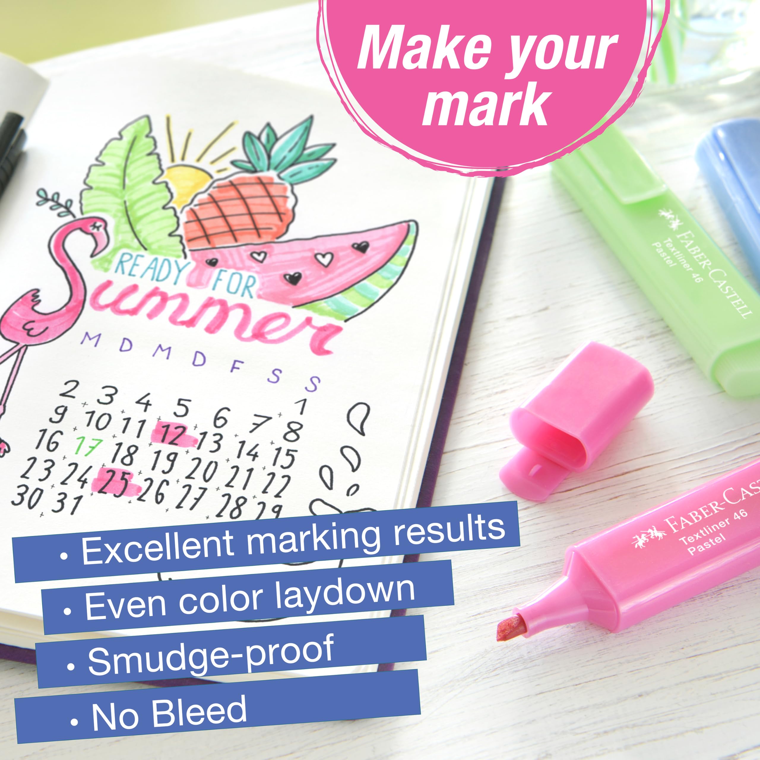 Faber-Castell Pastel Highlighters Set - 8 Chisel Tip Fluorescent Pen | Spring Craft Supplies - Aesthetic School Supplies and Bible Highlighters, No Bleed Markers - Image 4