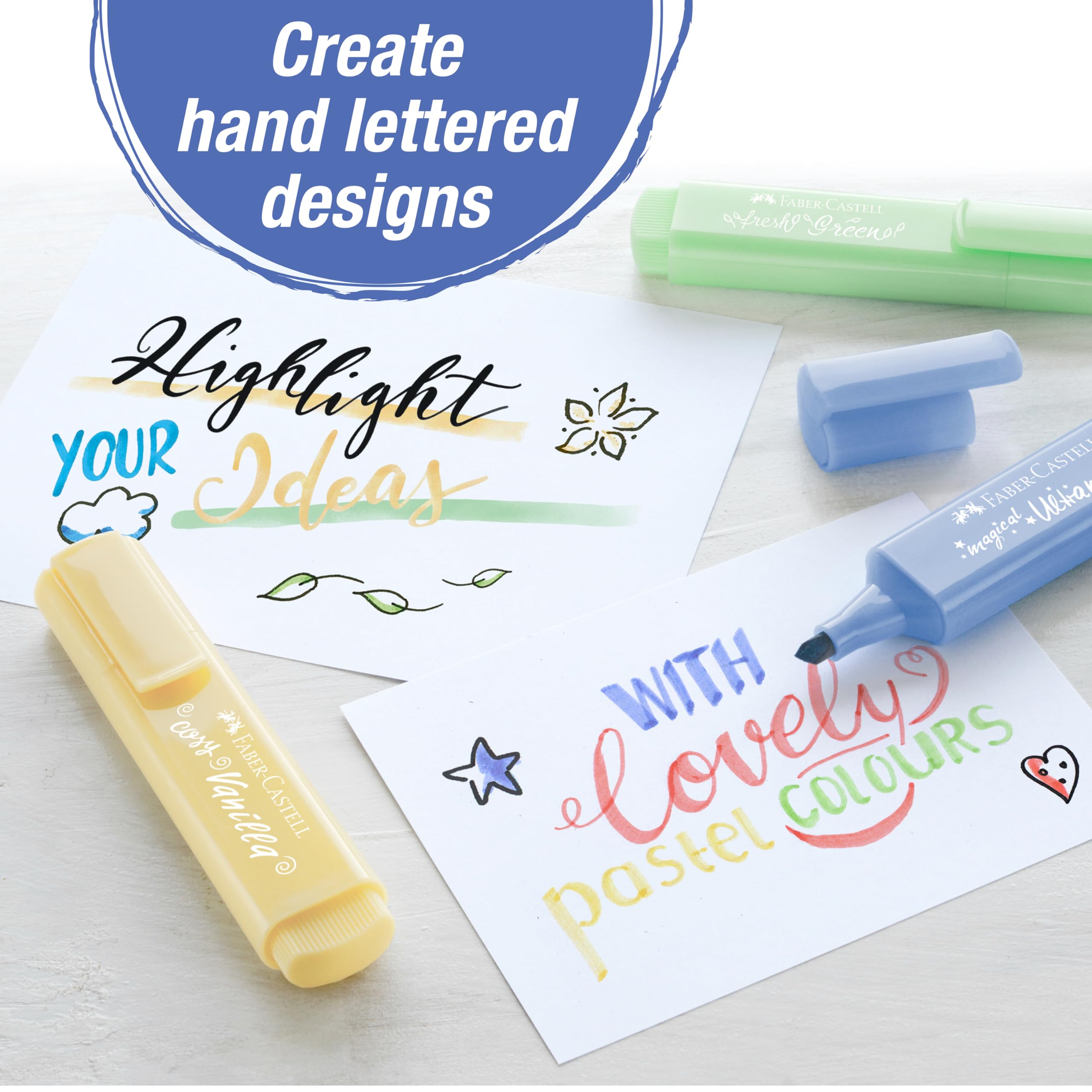 Faber-Castell Pastel Highlighters Set - 8 Chisel Tip Fluorescent Pen | Spring Craft Supplies - Aesthetic School Supplies and Bible Highlighters, No Bleed Markers - Image 6