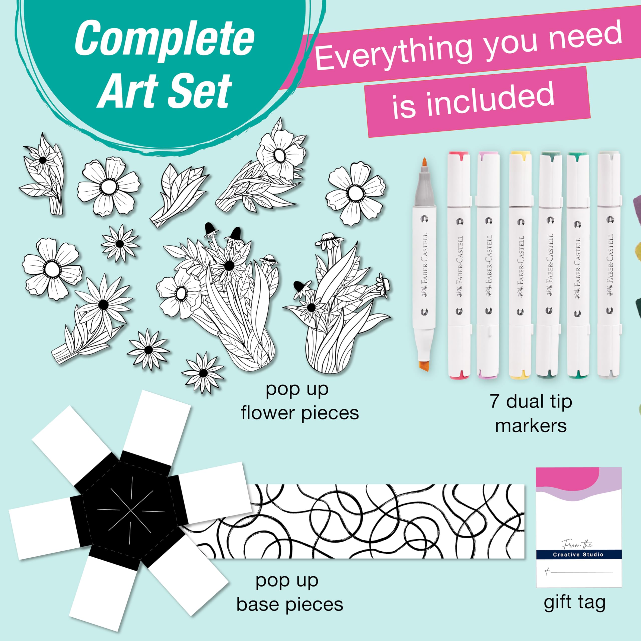 Faber-Castell Pop Up Coloring Bouquet: Wildflower - Crafts for Adults and Relaxation Gifts for Women | Craft Kits for Adults | Unique Gifts and DIY Kits | Gifts for Mom - Image 4