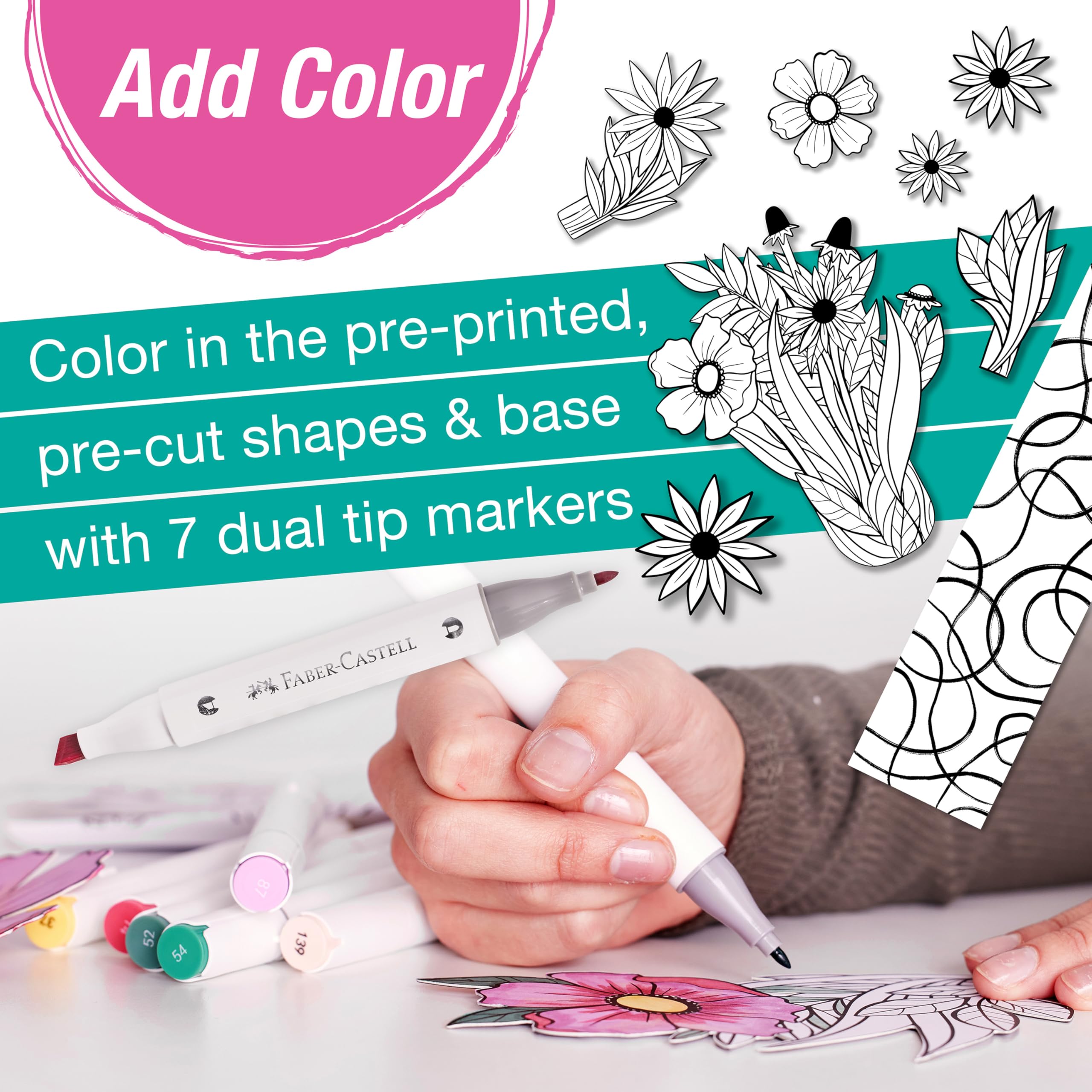 Faber-Castell Pop Up Coloring Bouquet: Wildflower - Crafts for Adults and Relaxation Gifts for Women | Craft Kits for Adults | Unique Gifts and DIY Kits | Gifts for Mom - Image 6