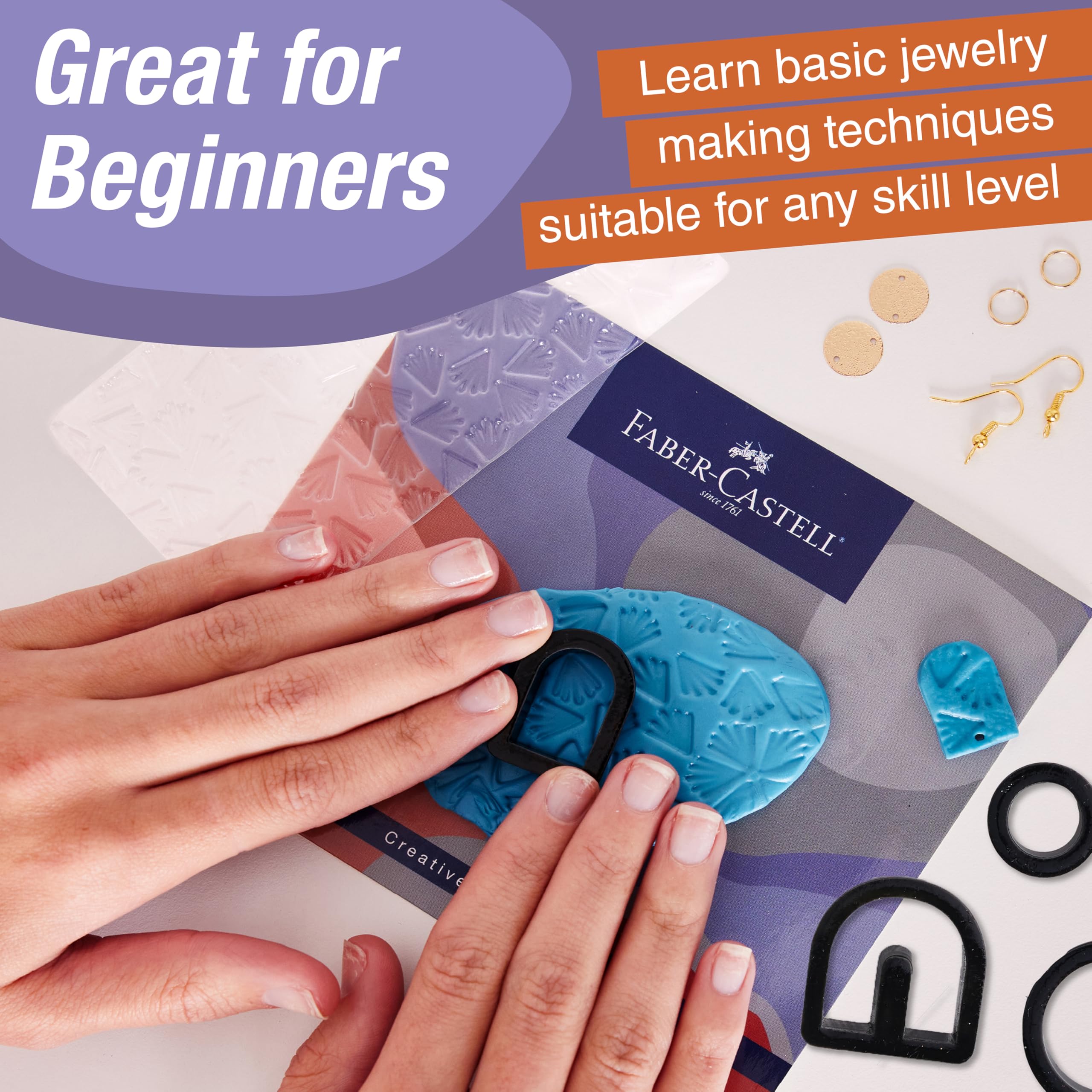 Faber-Castell Texture Clay Earring Making Kit: Create 3 Polymer Clay Earrings, Gifts for Mom, Crafts for Teens, Hobbies for Women and DIY Kits for Adults (Ages 14+) - Image 4