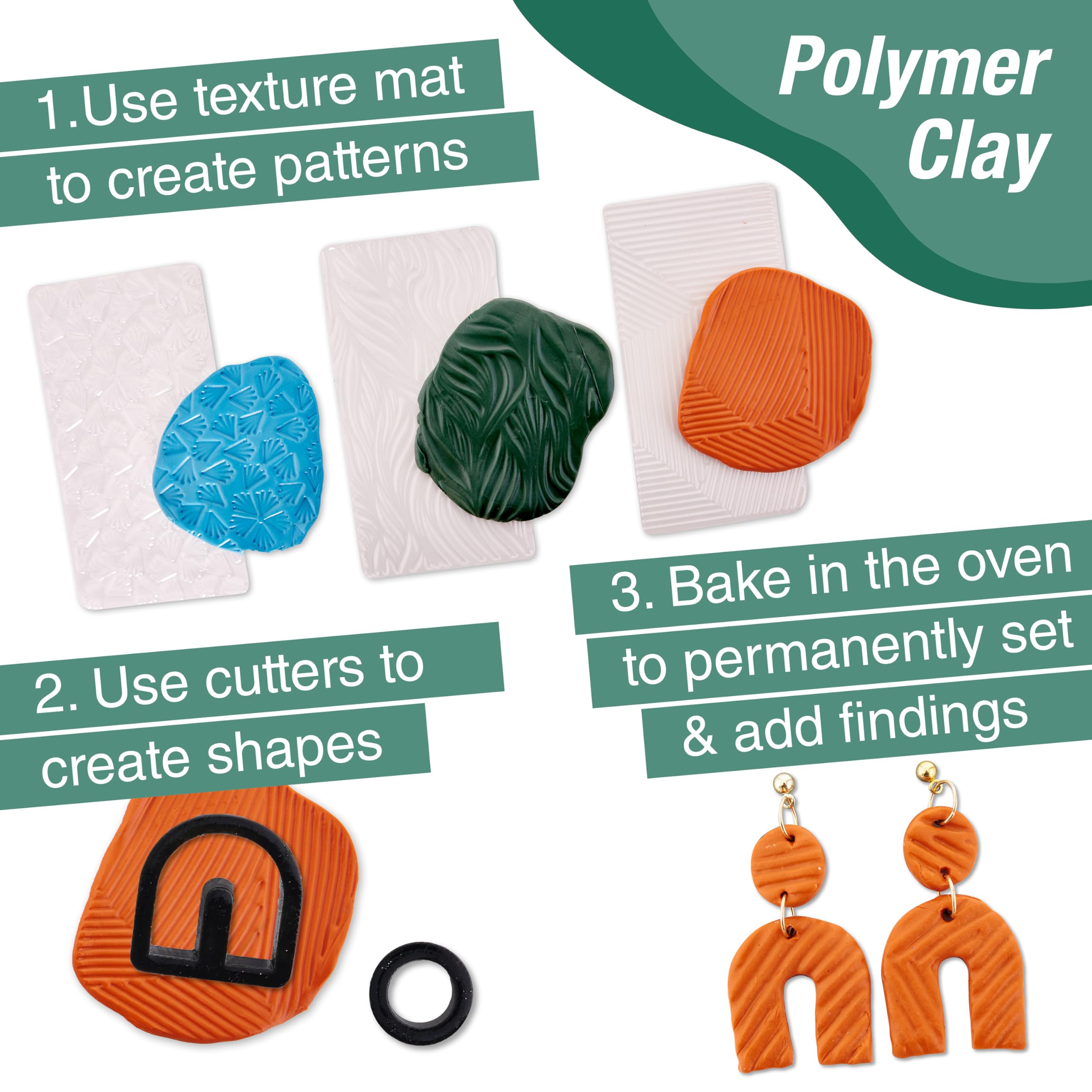 Faber-Castell Texture Clay Earring Making Kit: Create 3 Polymer Clay Earrings, Gifts for Mom, Crafts for Teens, Hobbies for Women and DIY Kits for Adults (Ages 14+) - Image 5