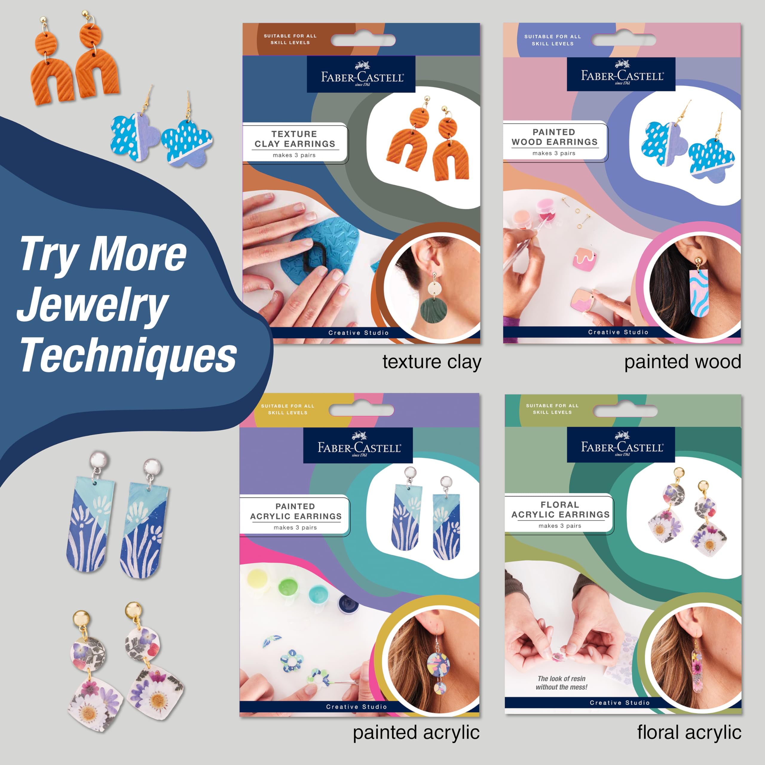 Faber-Castell Texture Clay Earring Making Kit: Create 3 Polymer Clay Earrings, Gifts for Mom, Crafts for Teens, Hobbies for Women and DIY Kits for Adults (Ages 14+) - Image 7