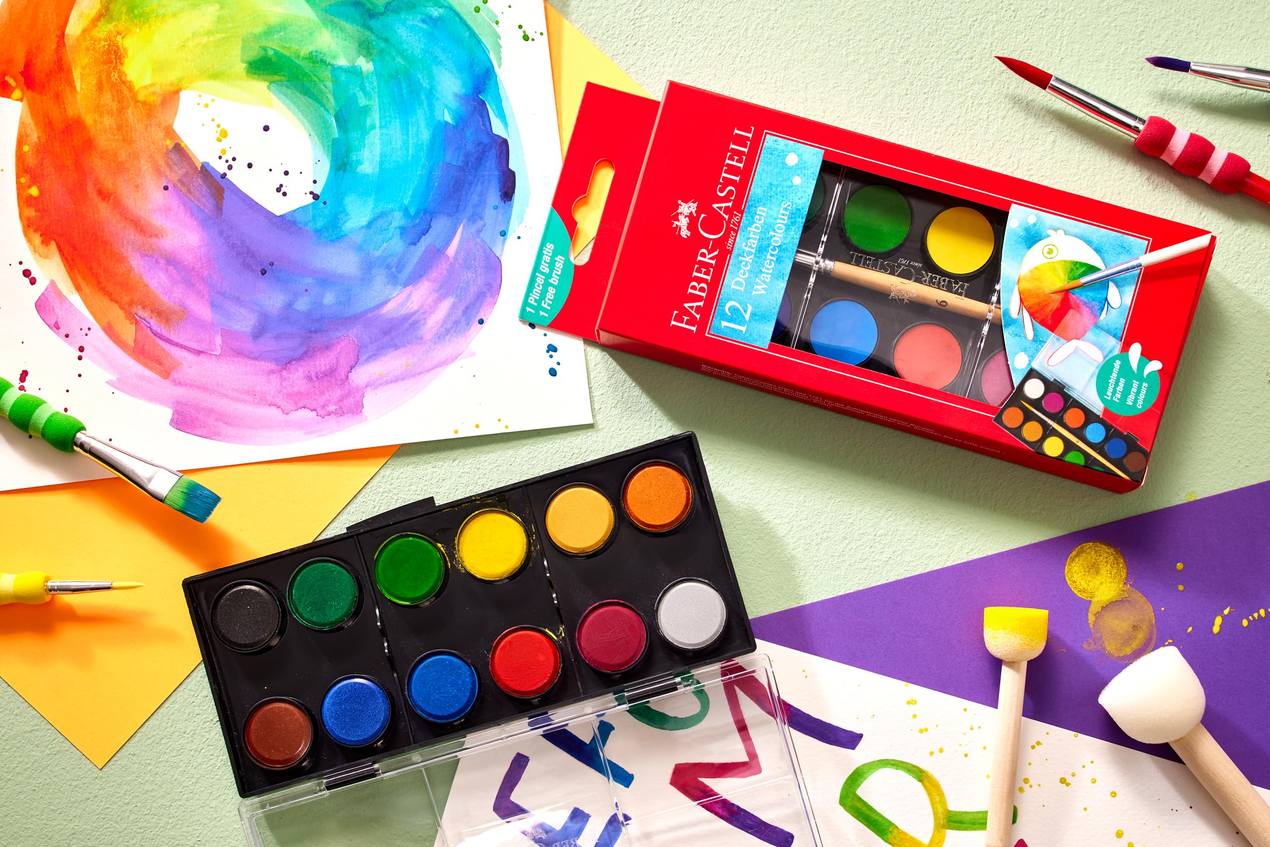 Faber-Castell Watercolour Paint Box - 12 colours, Large Version - Image 5