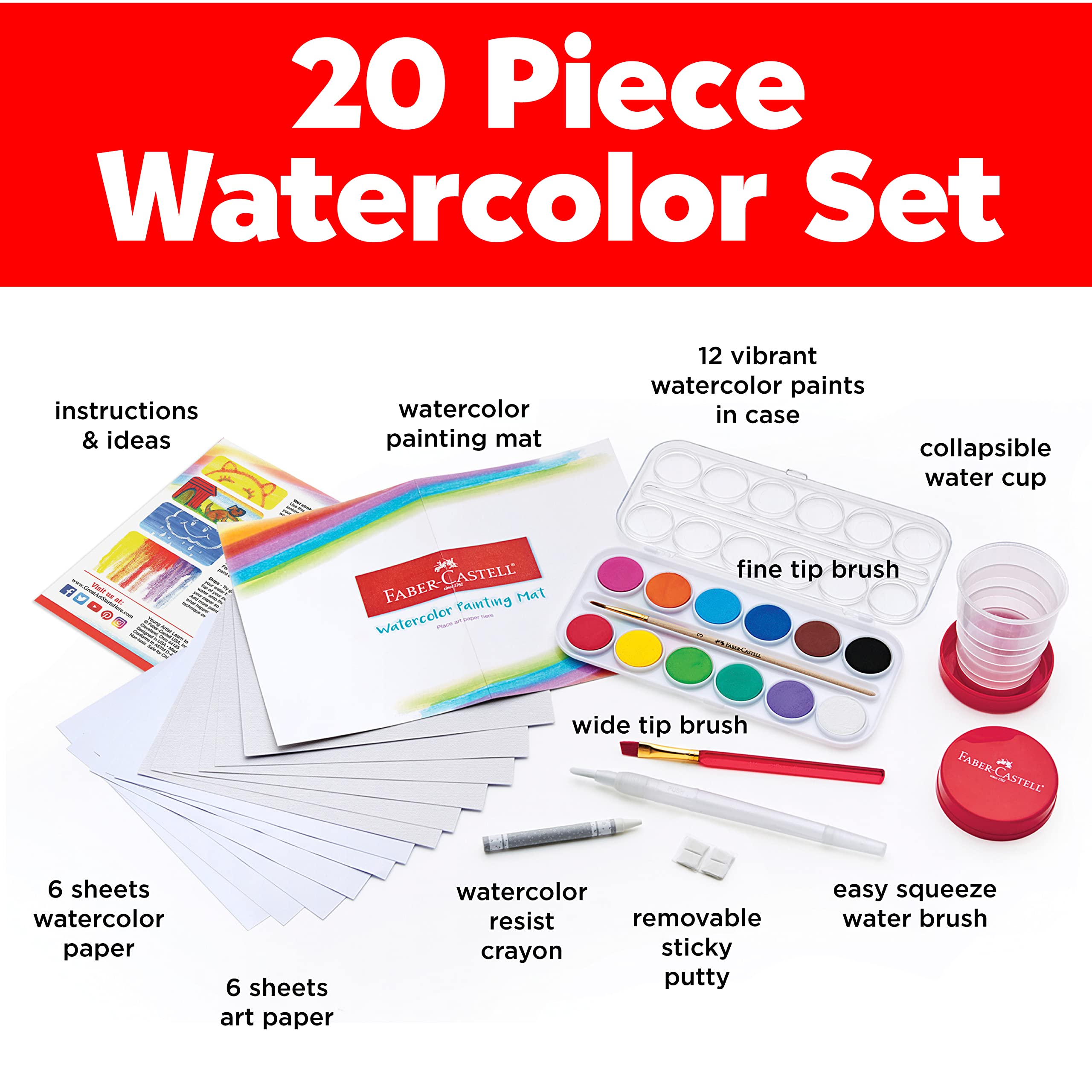 Faber-Castell Young Artist Learn to Watercolor - Watercolor Paint Set for Kids Ages 5+, Kid-friendly and Washable Watercolor Paint (Packaging May Vary) - Image 3